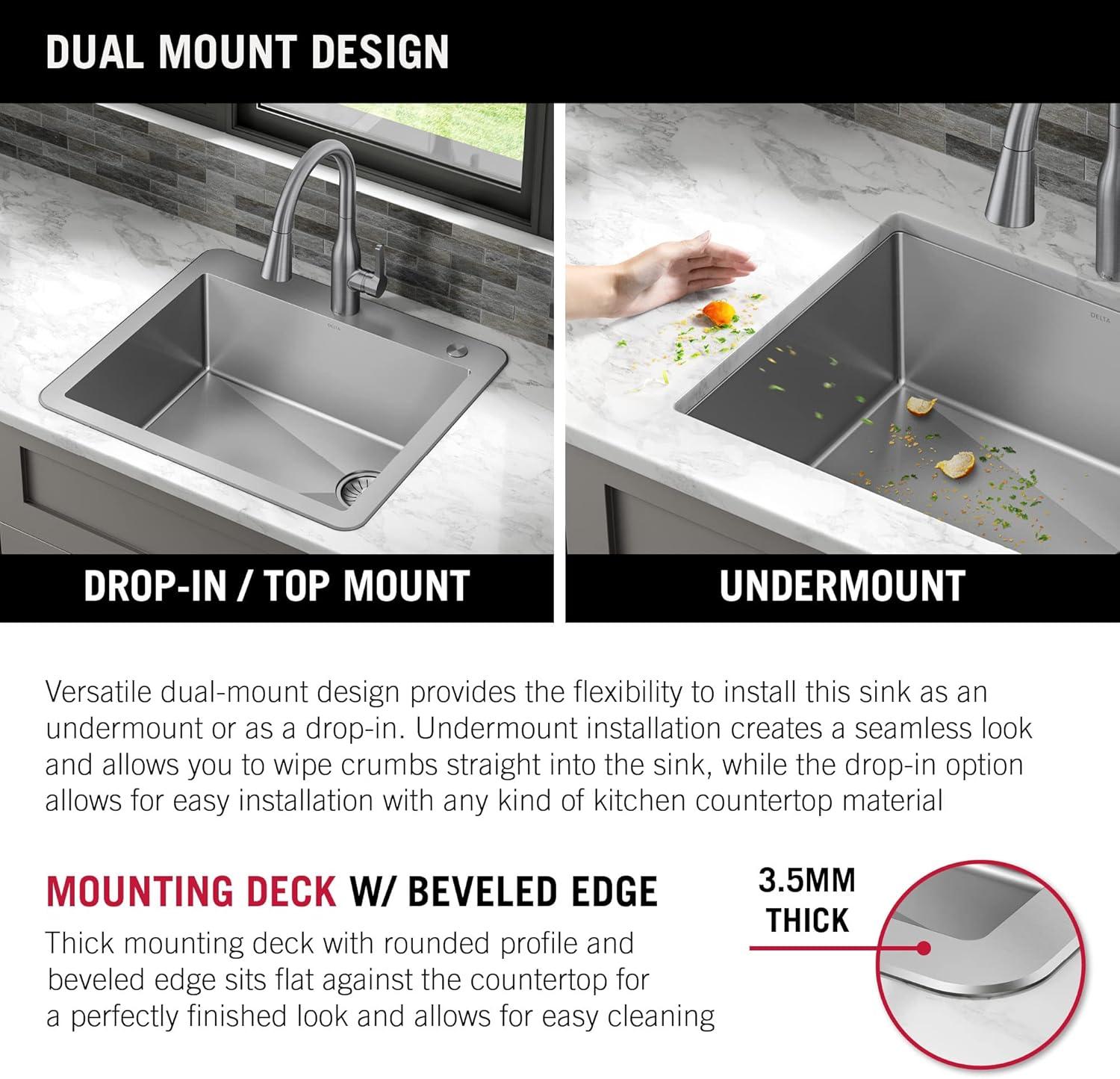 Delta Marca™ Drop-In Undermount Stainless Steel Single Bowl Kitchen Sink with Accessories