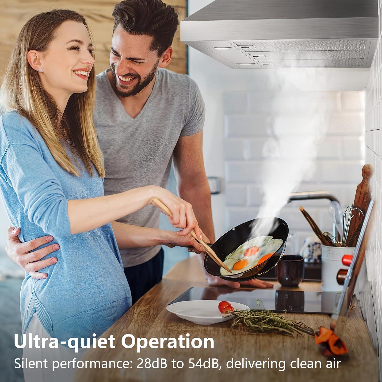 HisoHu Wall Mount Range Hood with Ducted/Ductless Convertible Duct, 30 Inch 780 CFM Stainless Steel Vent Hood, 4 Speed Gesture Sensing Exhaust Hood with Dimmable LED lights(A02-30")