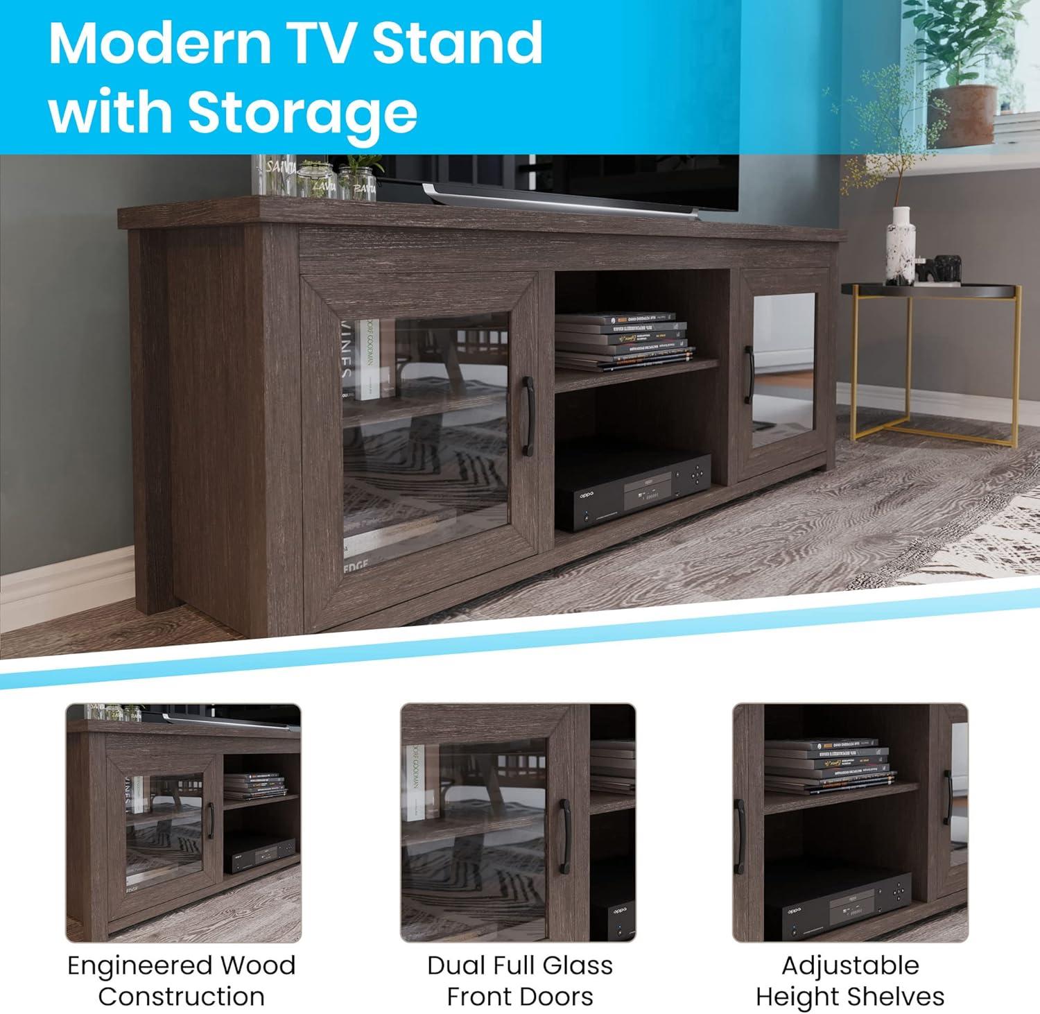 Flash Furniture Hatteras Classic TV Stand for up to 80" TVs with Glass Fronted Doors