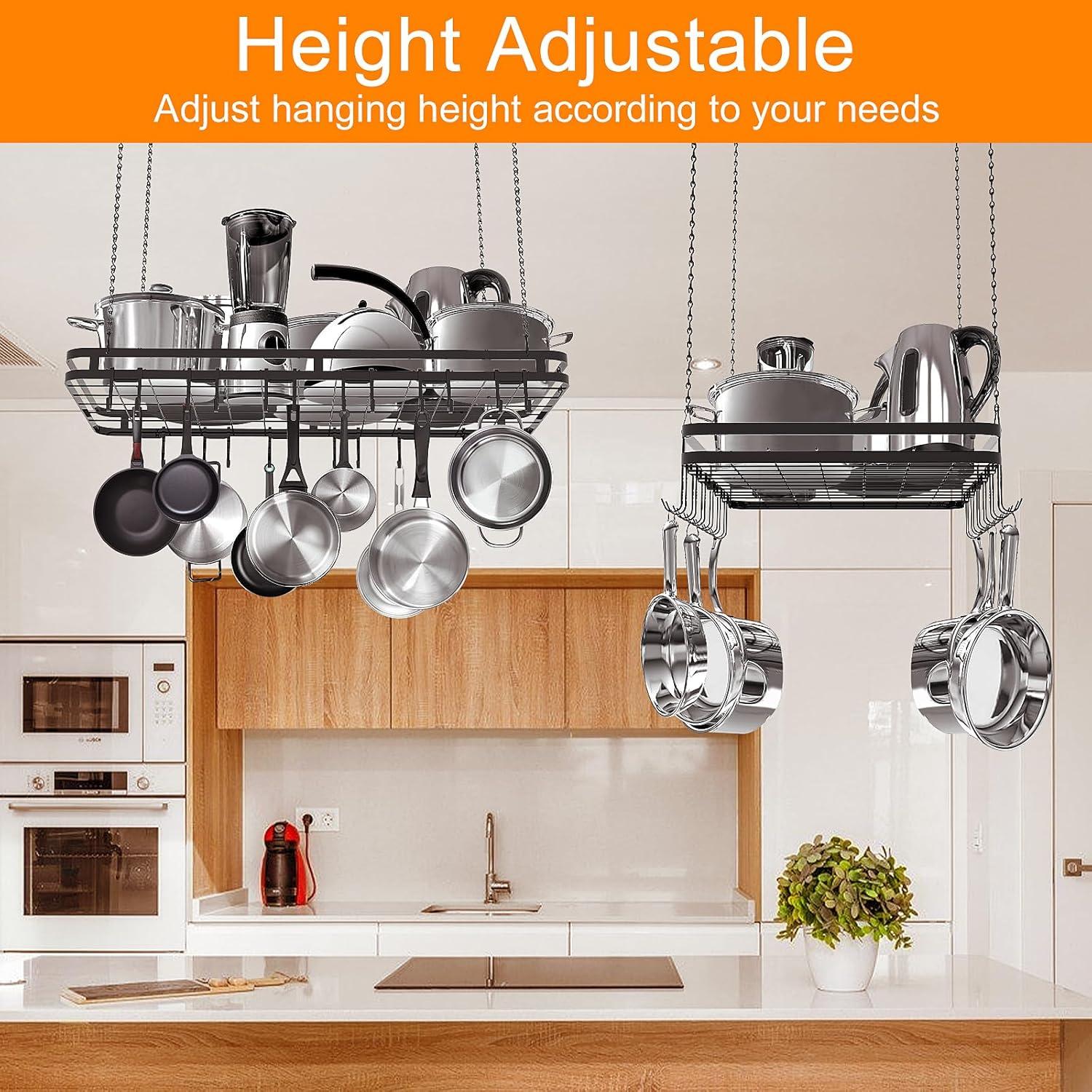 31.5 Inches Ceiling Pot Rack and Pan Rack for Ceiling with 12 Hooks, Storage Rack Multi-Purpose Organizer for Kitchen Organization, Home, Restaurant, Kitchen Cookware