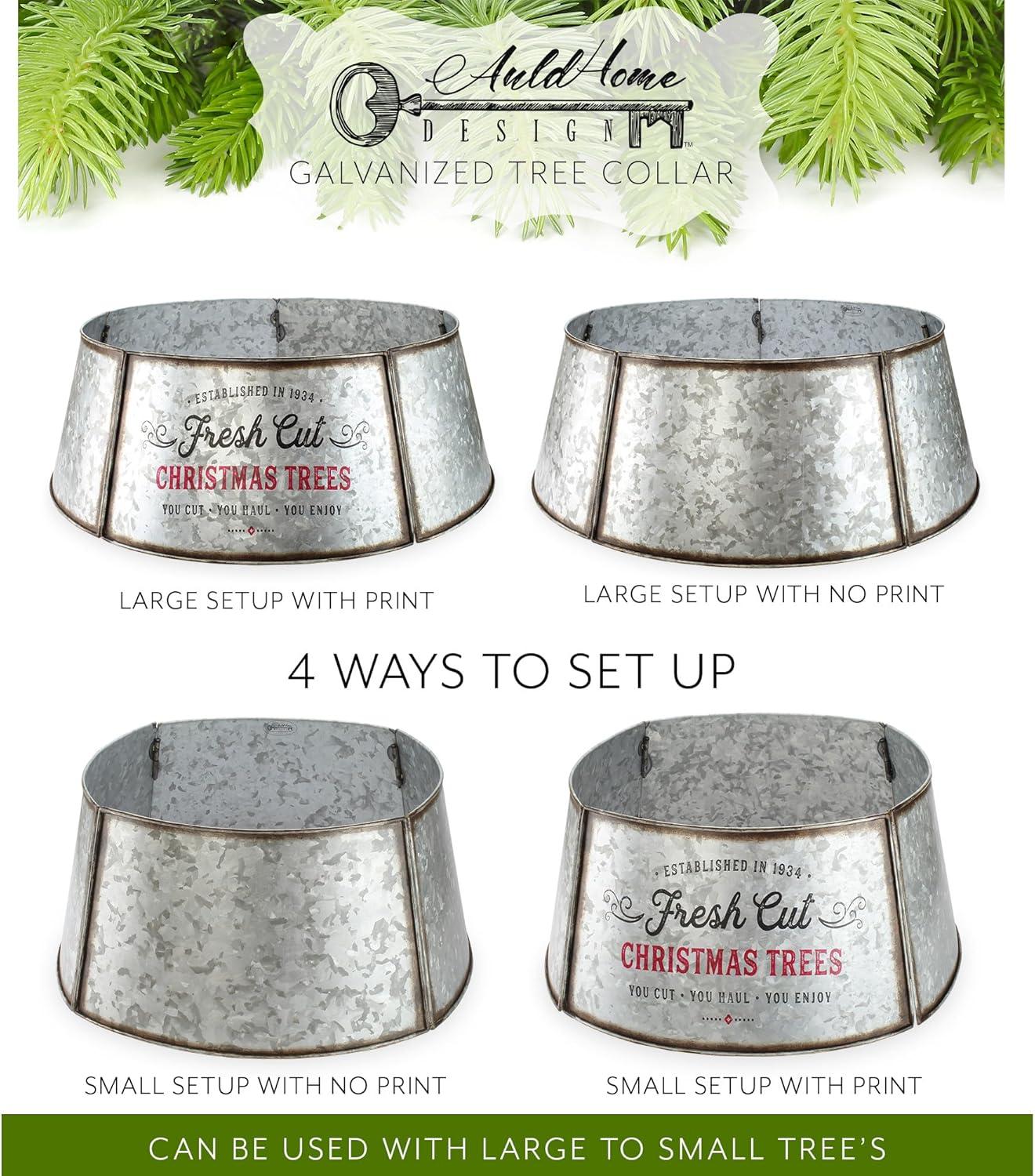 AuldHome Design 29" Galvanized Metal Christmas Tree Collar; for Large Trees, 5-Panel Version