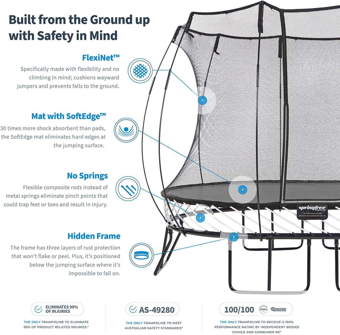 Goba Sports Springfree Outdoor 8 x 13 Ft Trampoline, Enclosure, Hoop Game, and Step Ladder (Set of 3)