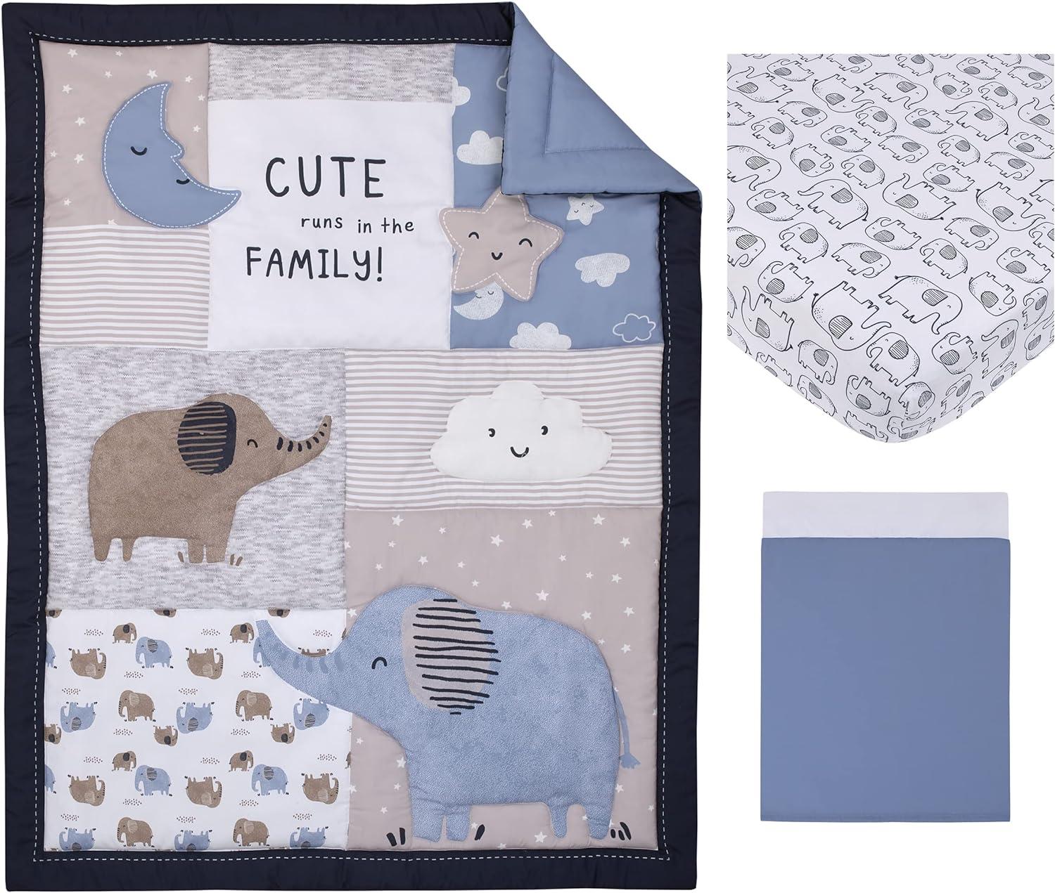 Carter's Blue Elephant 3 Piece Nursery Crib Bedding Set
