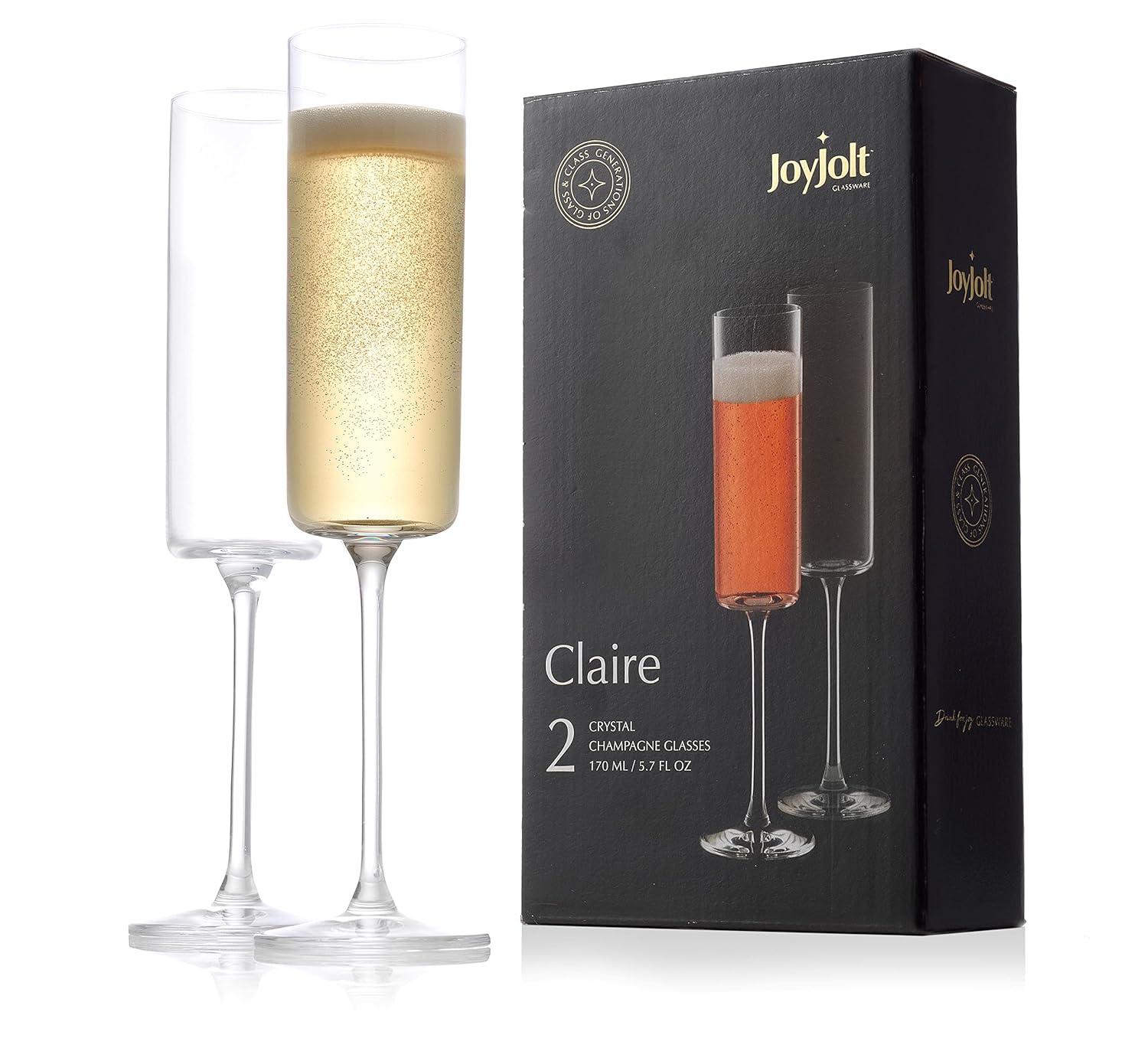 JoyJolt JoyJolt Claire Champagne Glass Flutes, 5.7oz (Set of 2)