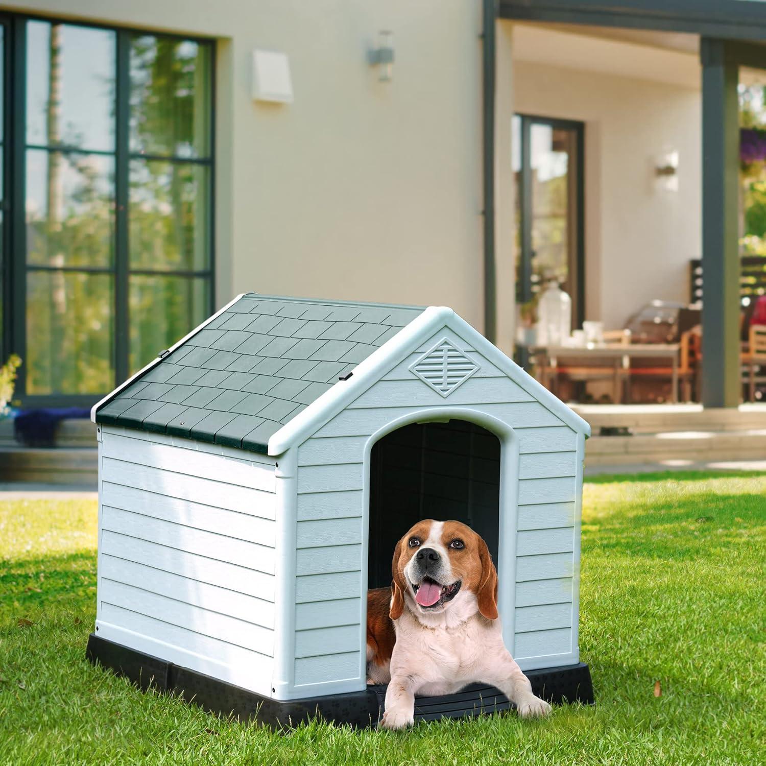 Large White and Black Plastic Raised Floor Dog House