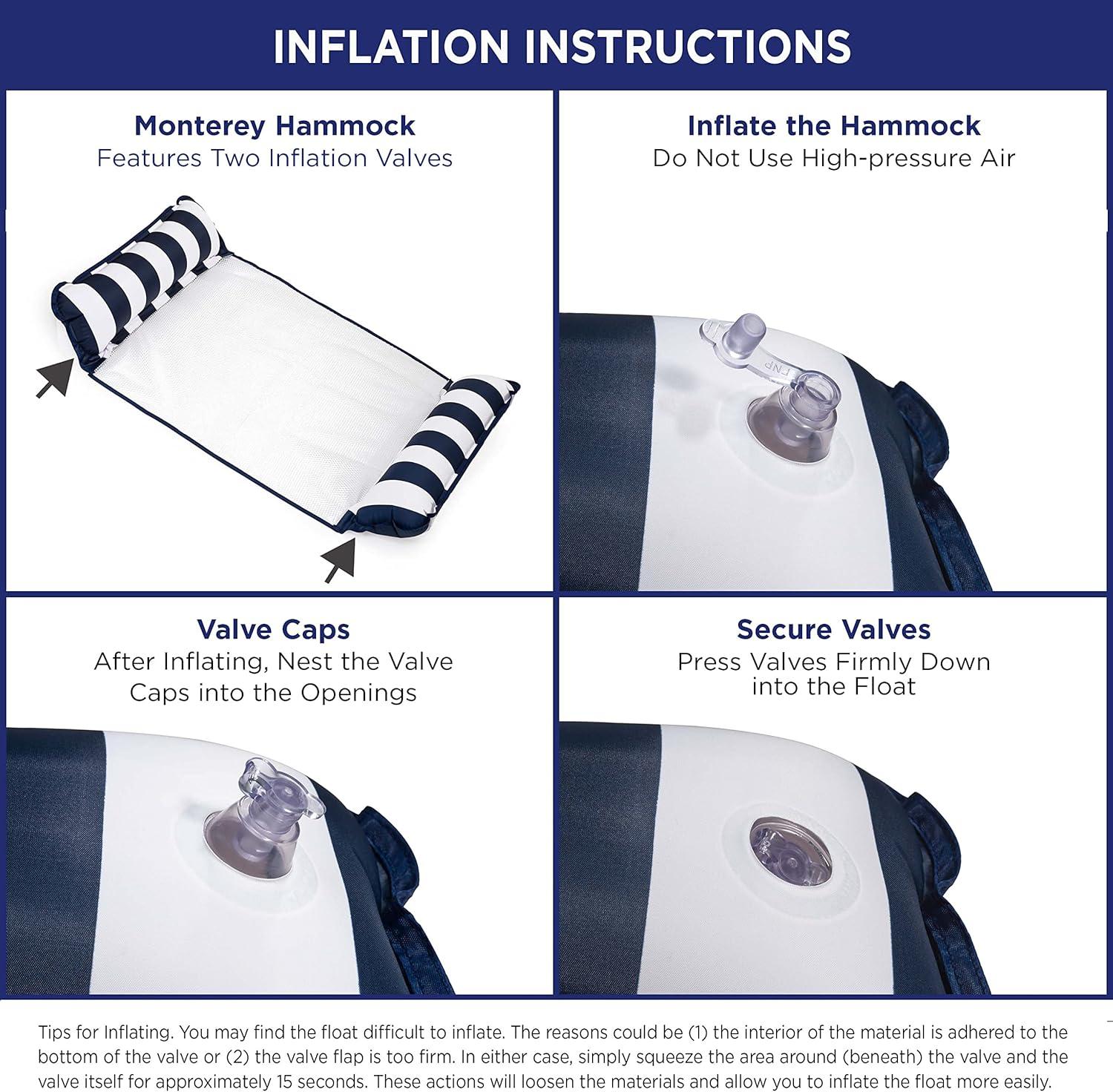 Aqua-Leisure 4 in 1 Inflatable Monterey Hammock Pool Float Chair, Navy Striped