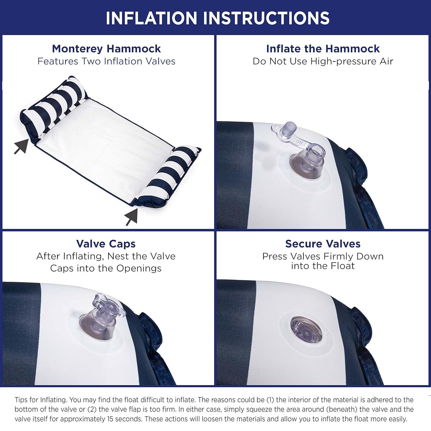 Aqua-Leisure 4 in 1 Inflatable Monterey Hammock Pool Float Chair, Navy Striped