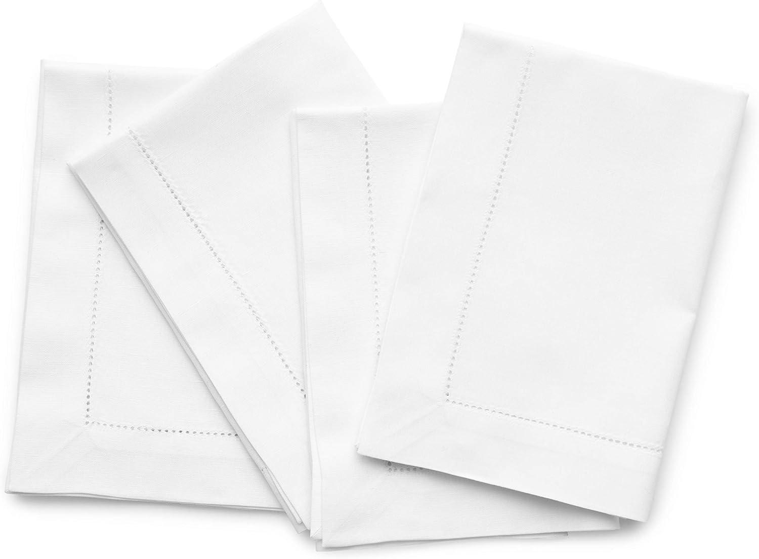 Solino Home Cotton Linen Hemstitch Dinner Napkins (Set of 4)