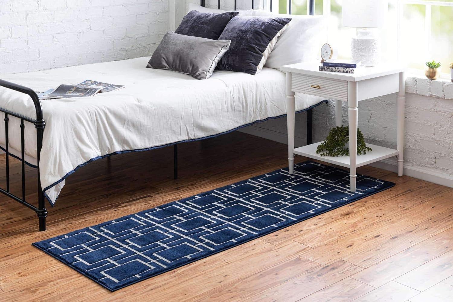 Glam Navy Blue Silver Area Rug