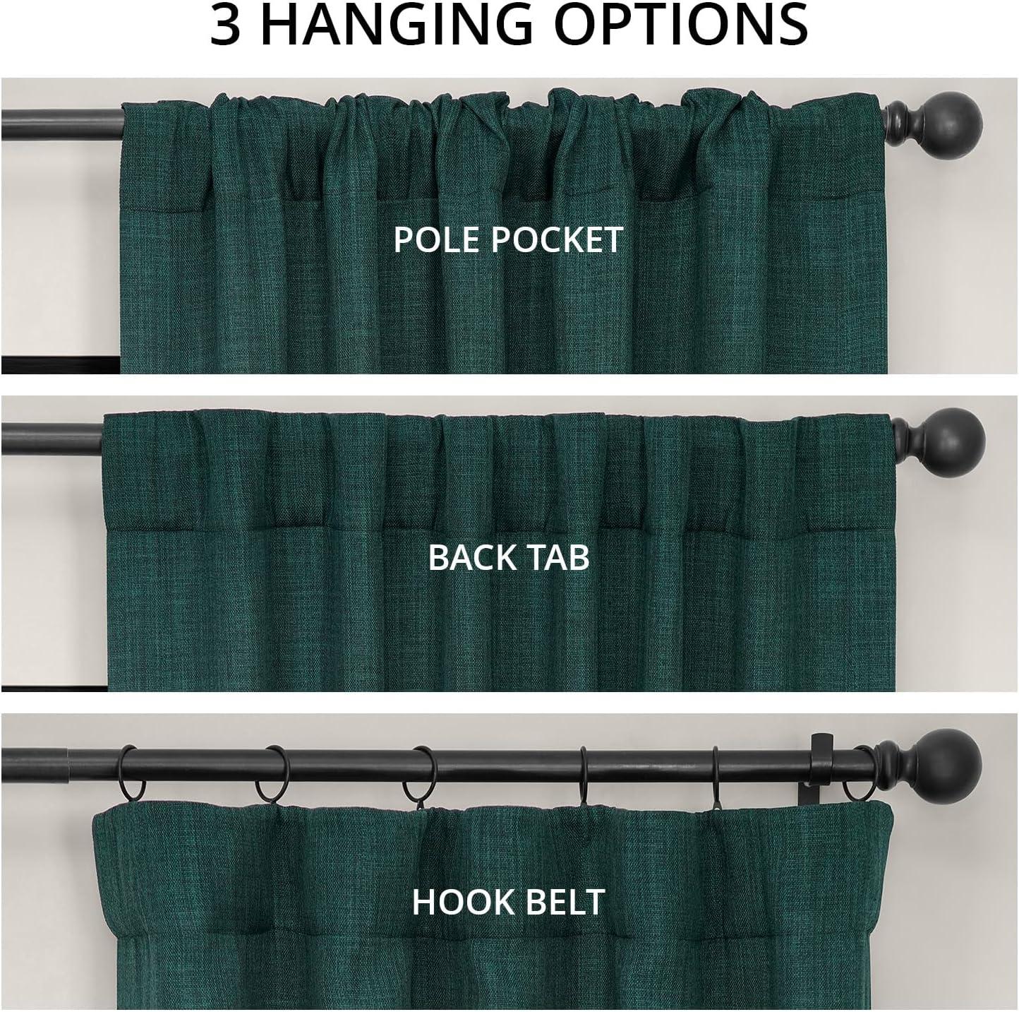 HPD Half Price Drapes Focal Green Faux Linen Room Darkening Curtains for Bedroom & Living Room Curtains (1 Panel), Door & Window Curtains 84 inches long, Rod Pocket Curtains & drapes, 50W X 84L