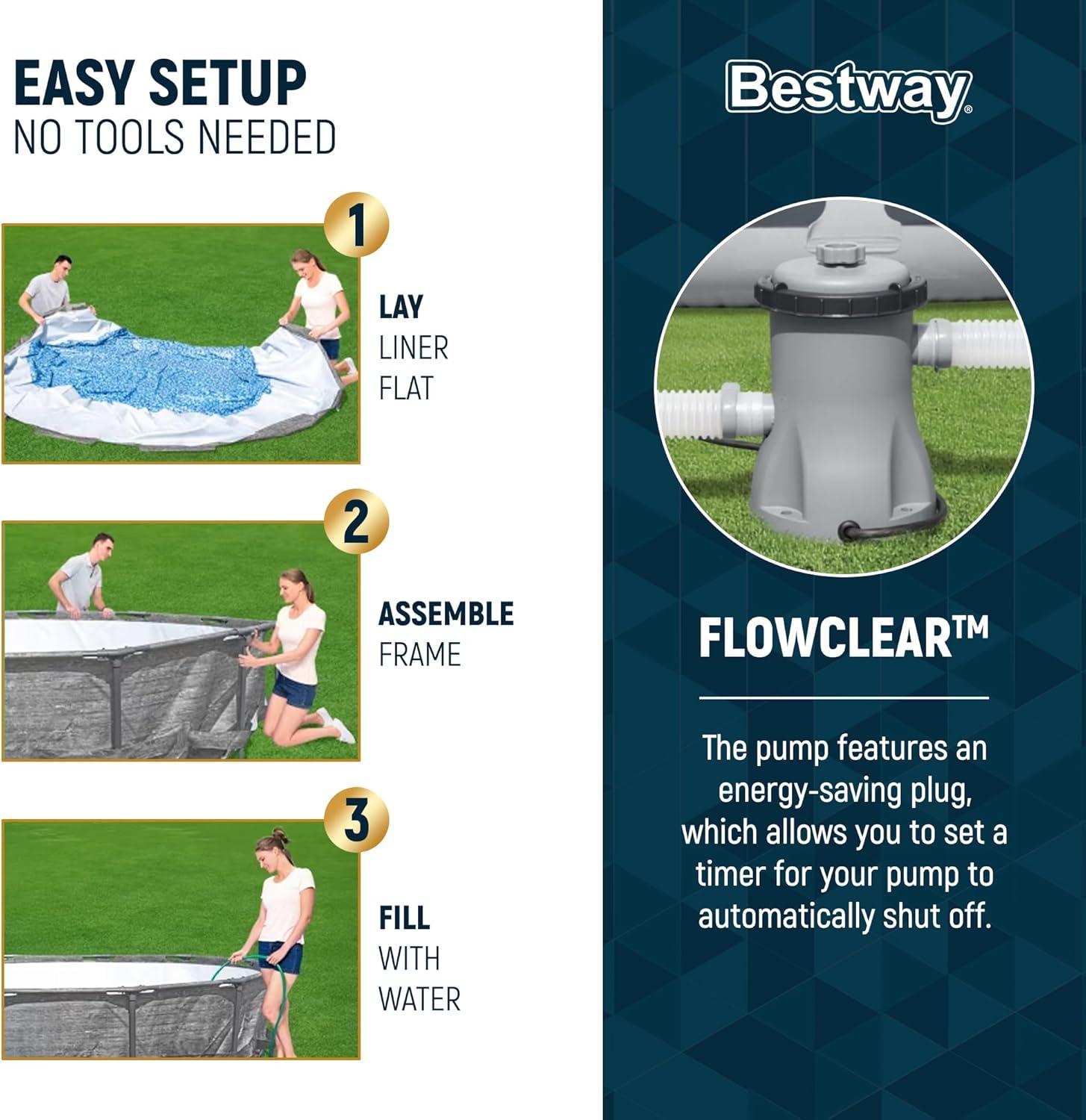 Bestway Steel Pro MAX 12' x 30" Round Above Ground Swimming Pool Set Outdoor Metal Frame Family Pool with Liner and Filter Pump, Gray