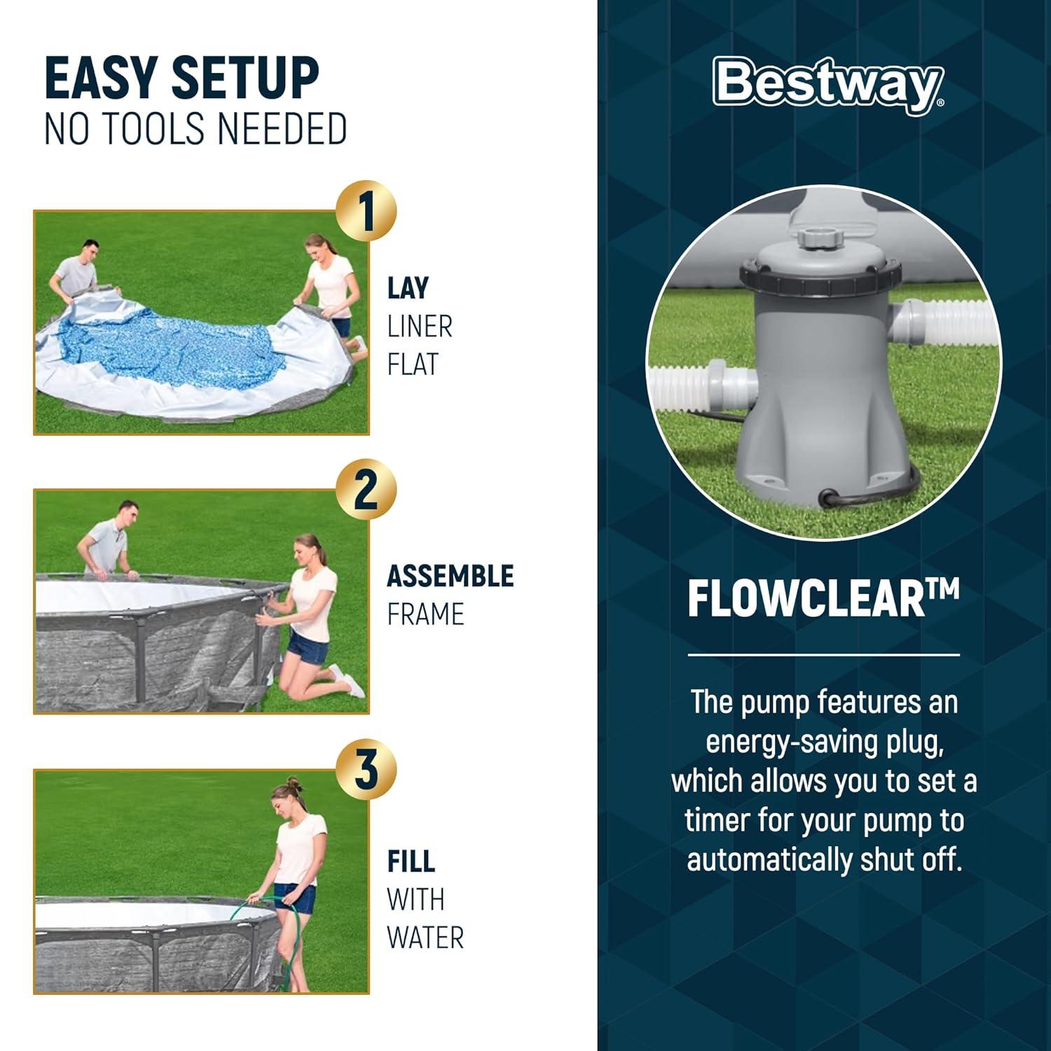 Bestway Steel Pro MAX 12' x 30" Round Above Ground Swimming Pool Set Outdoor Metal Frame Family Pool with Liner and Filter Pump, Gray