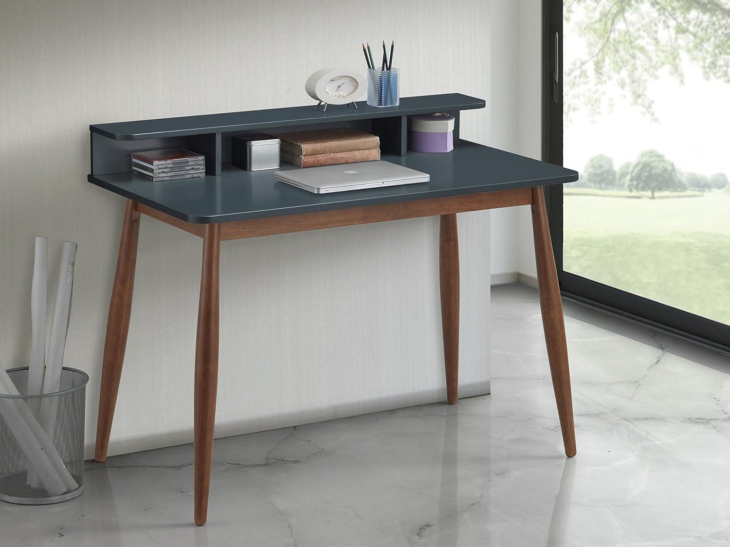 Roundhill Furniture Roskilde Storage Wood Office Desk, Gray Blue