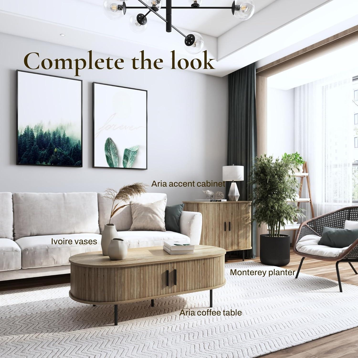 LuxenHome 35” Mid Century Modern Accent Cabinet, Sliding Door Sideboard Buffet Cabinet with Storage, Small Storage Entryway Cabinets for Kitchen, Living Room, Entryway