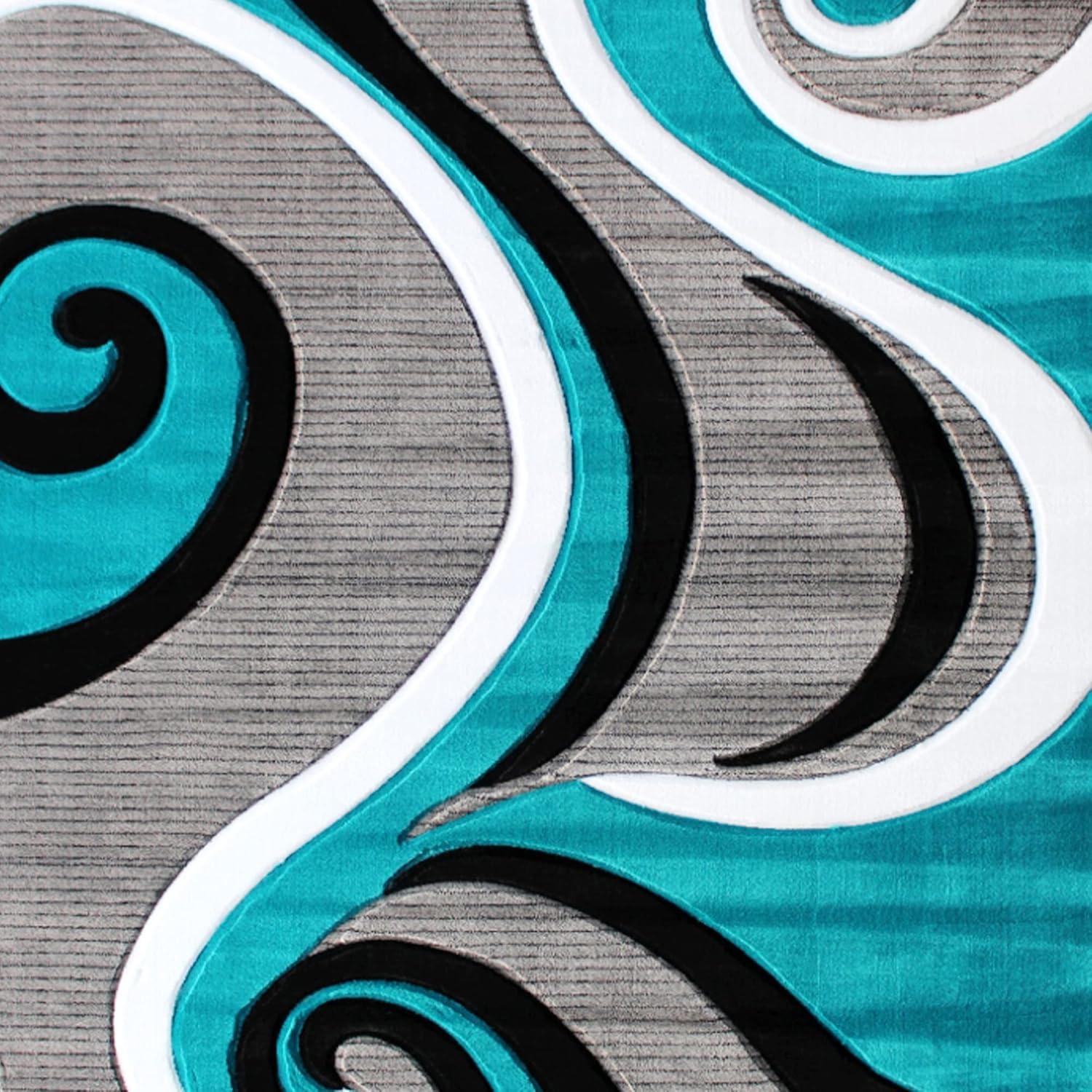 Flash Furniture Athos Rectangular Contemporary White, Black, Grey, Turquoise Area Rug, 5' x 7'