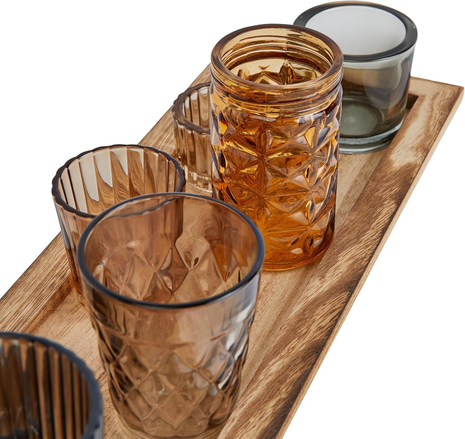 Wood Tray with 9 Glass Votive Holders - Storied Home