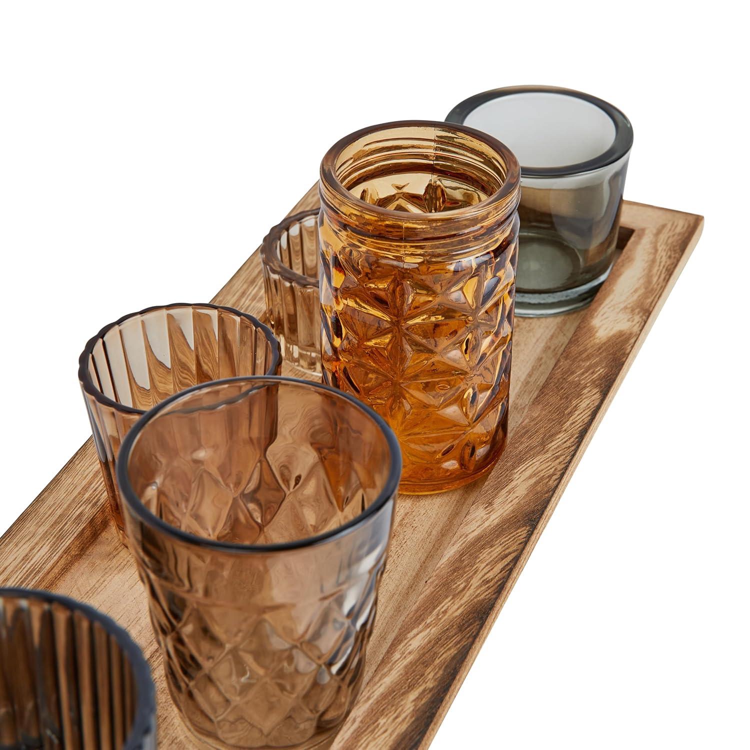 Wood Tray with 9 Glass Votive Holders - Storied Home