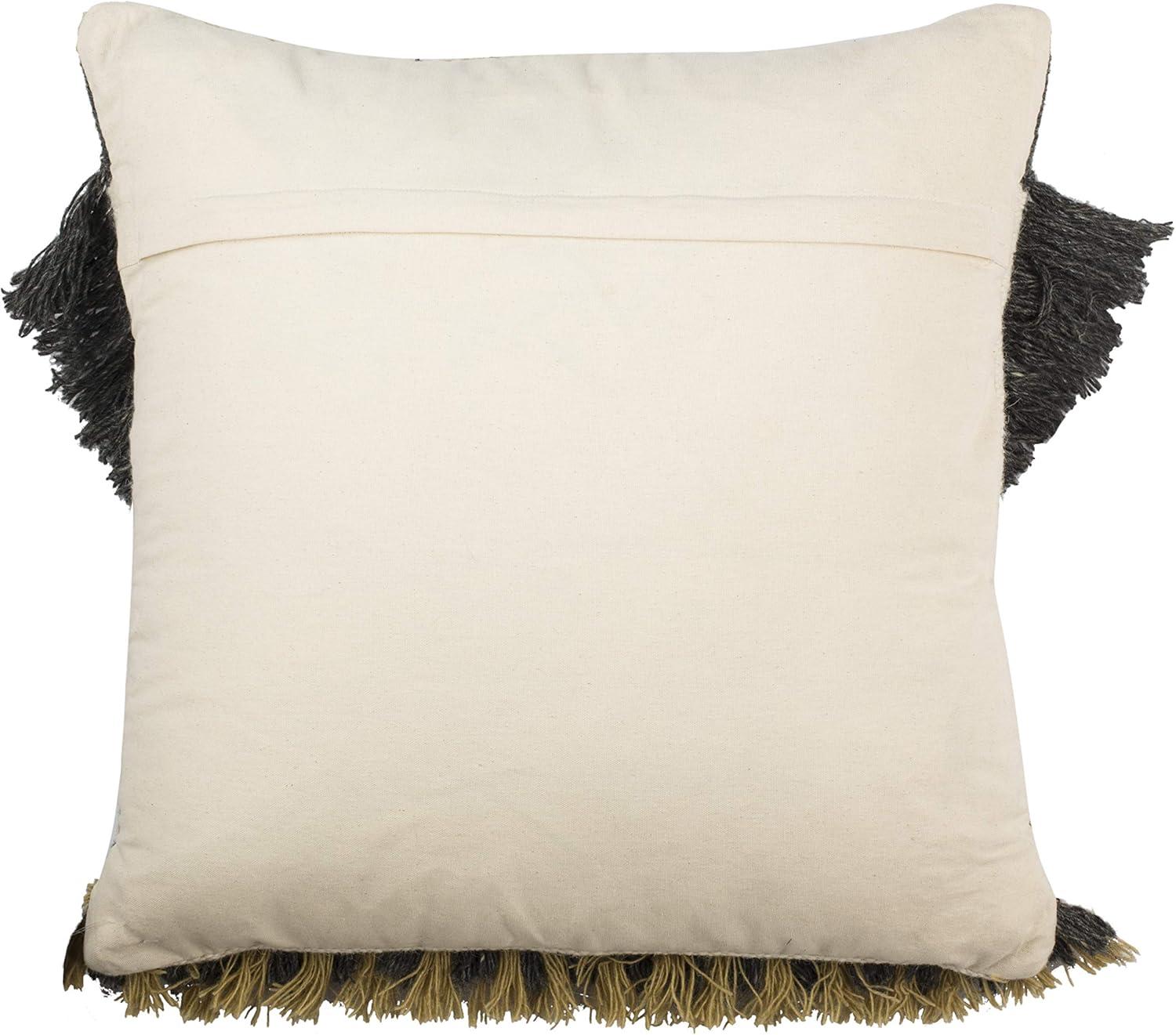 SAFAVIEH Elettra Aztec Fringe Geometric Pillow, 20" x 20", Charcoal/Gold