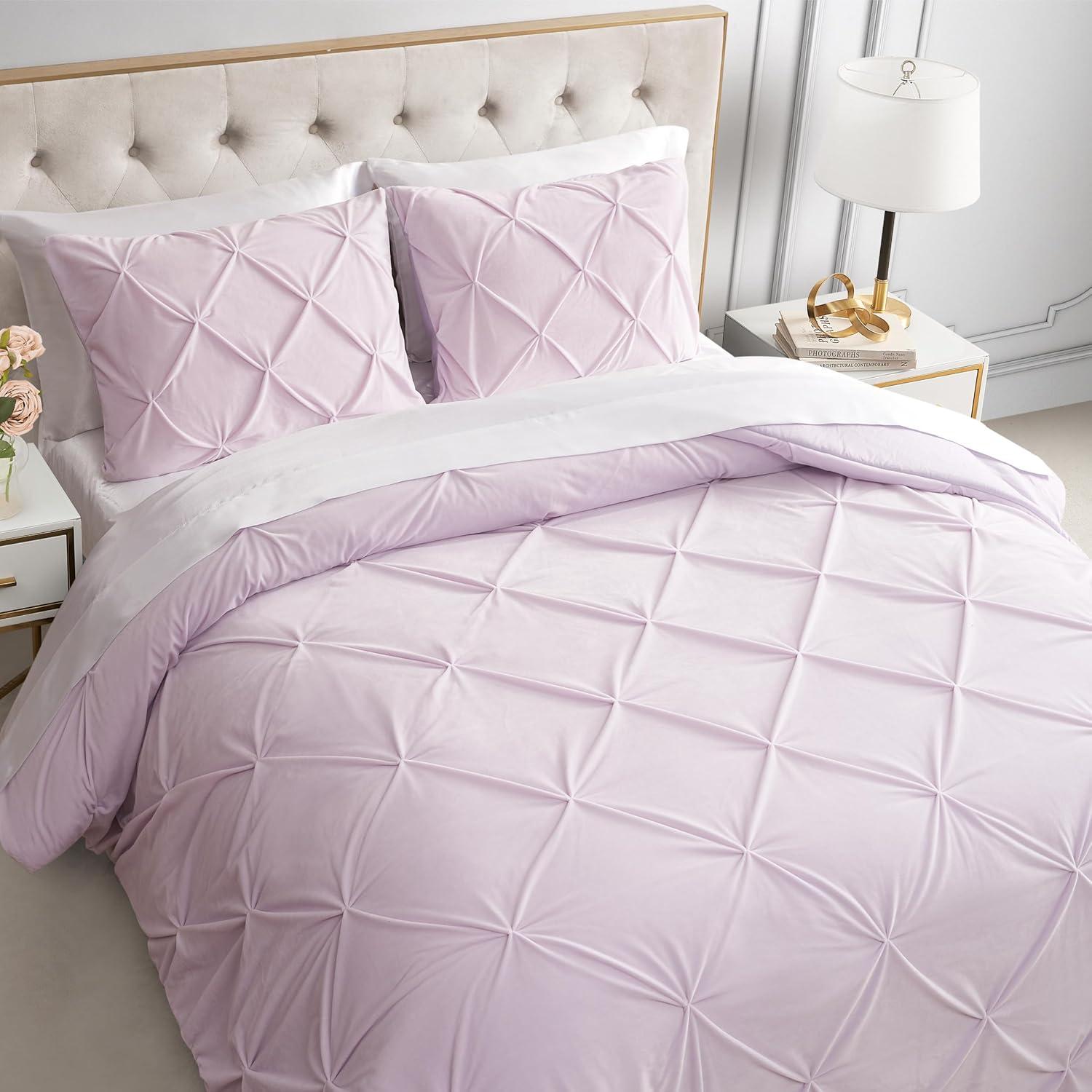 Lavender Purple Twin Microfiber Comforter Set with Pleated Design