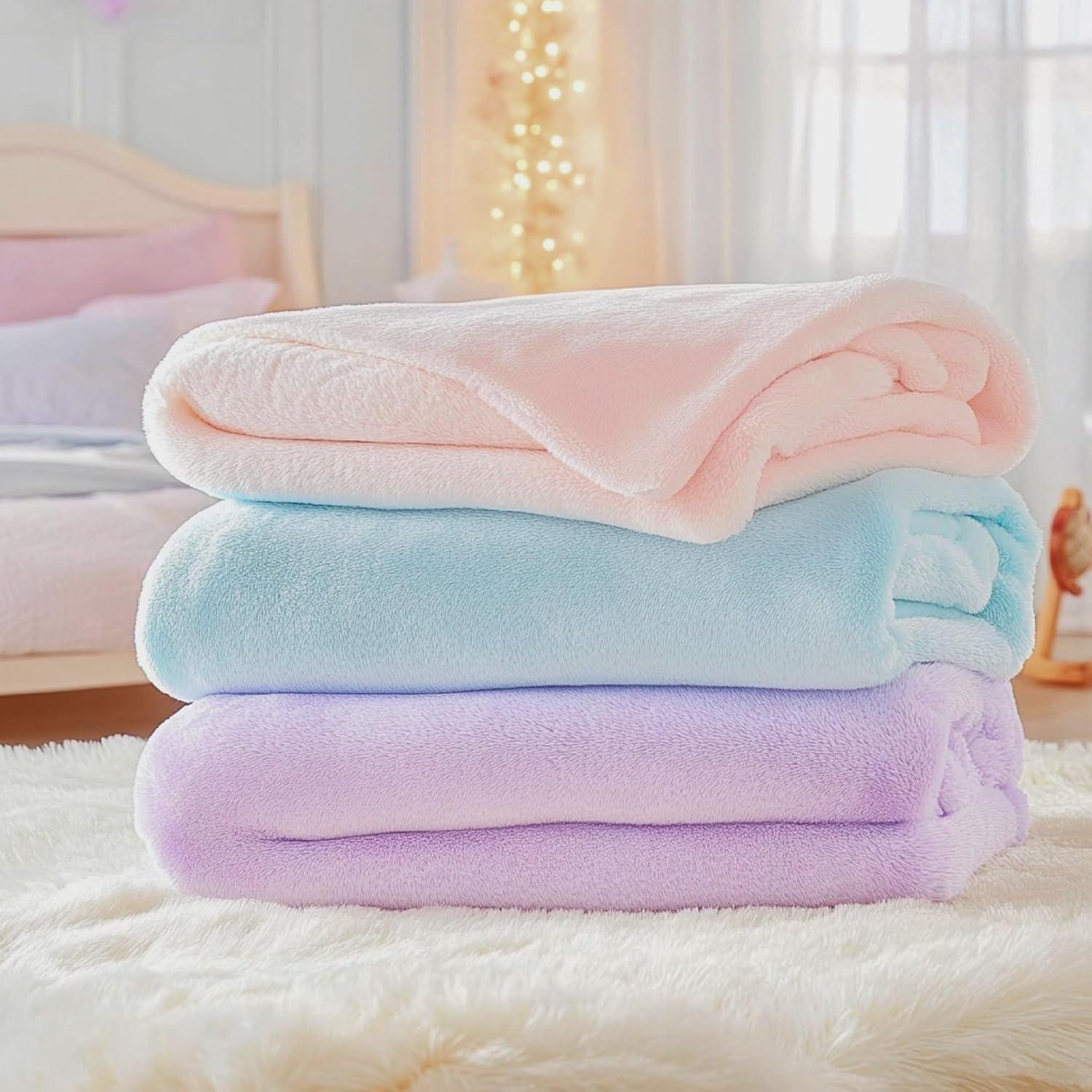 Threadart Super Soft Ultra Plush Fleece Throw Blankets 50"x60" | Fuzzy Soft Cozy Microfiber | Light Pink | 11 Colors available
