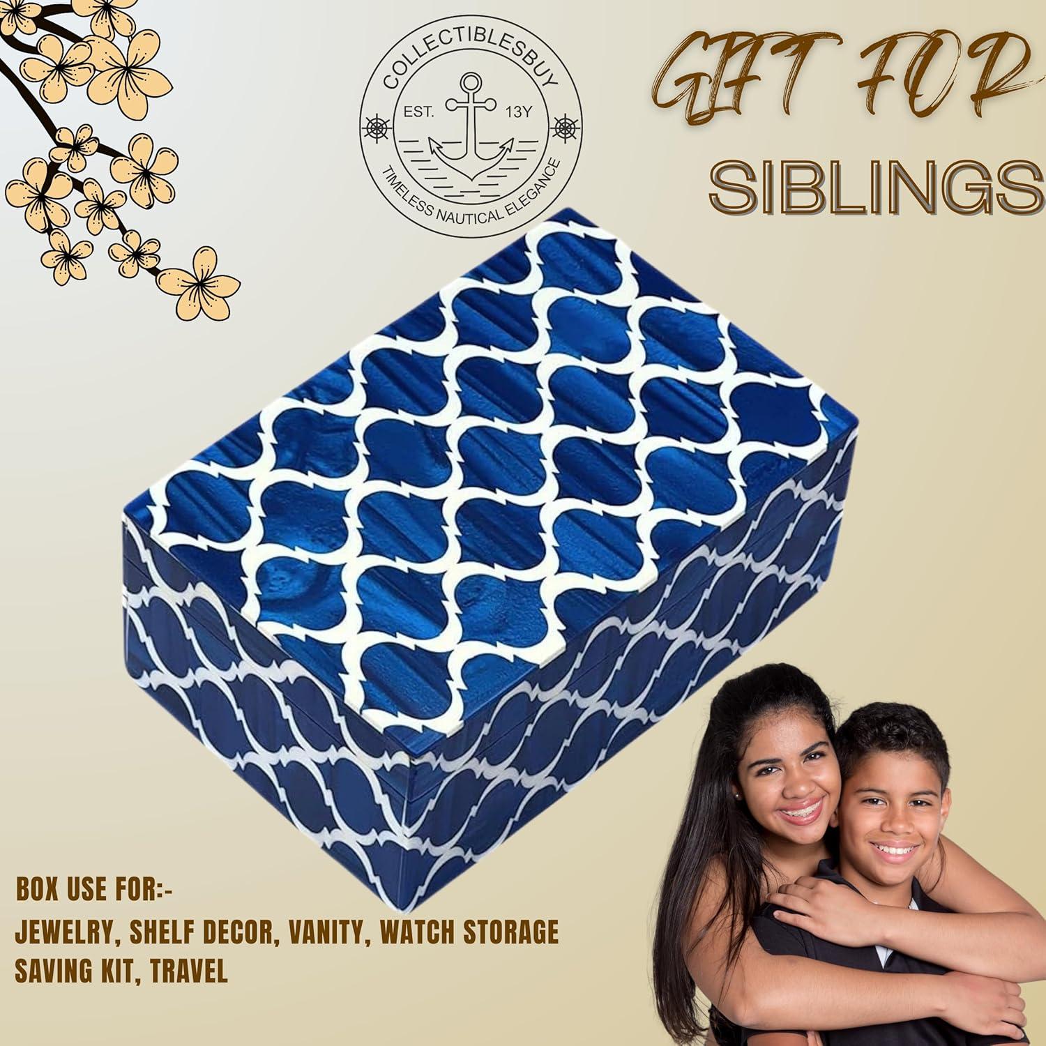 Moroccan Pattern Resin Box Decorative Handmade Storage Box 7x3 x5 inche Blue & White collectiblesbuy