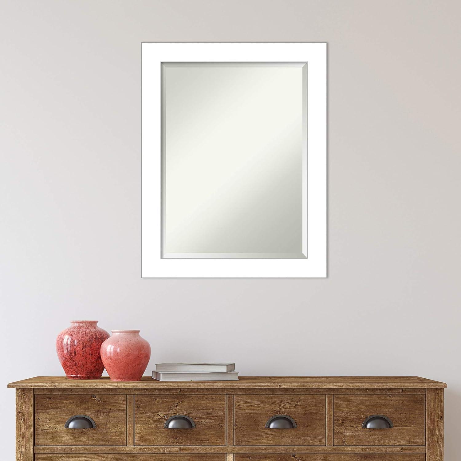 22" x 28" Wedge Framed Bathroom Vanity Wall Mirror White - Amanti Art: Modern, Satin Finish, No Assembly Required