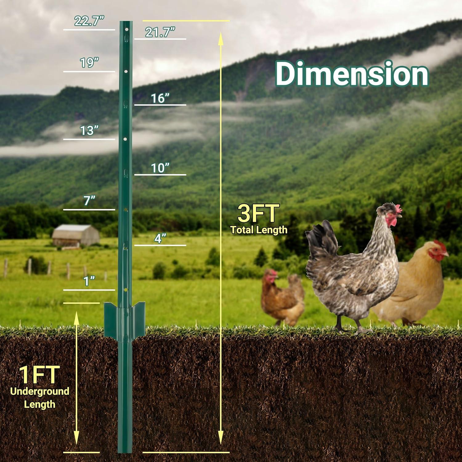 Fence Posts 3Feet - 10Pack, Heavy Duty Metal Fence Post with U-Channel, Steel Fence U-Post for Holding Garden Wire Fence, Corner Anchor Posts etc.