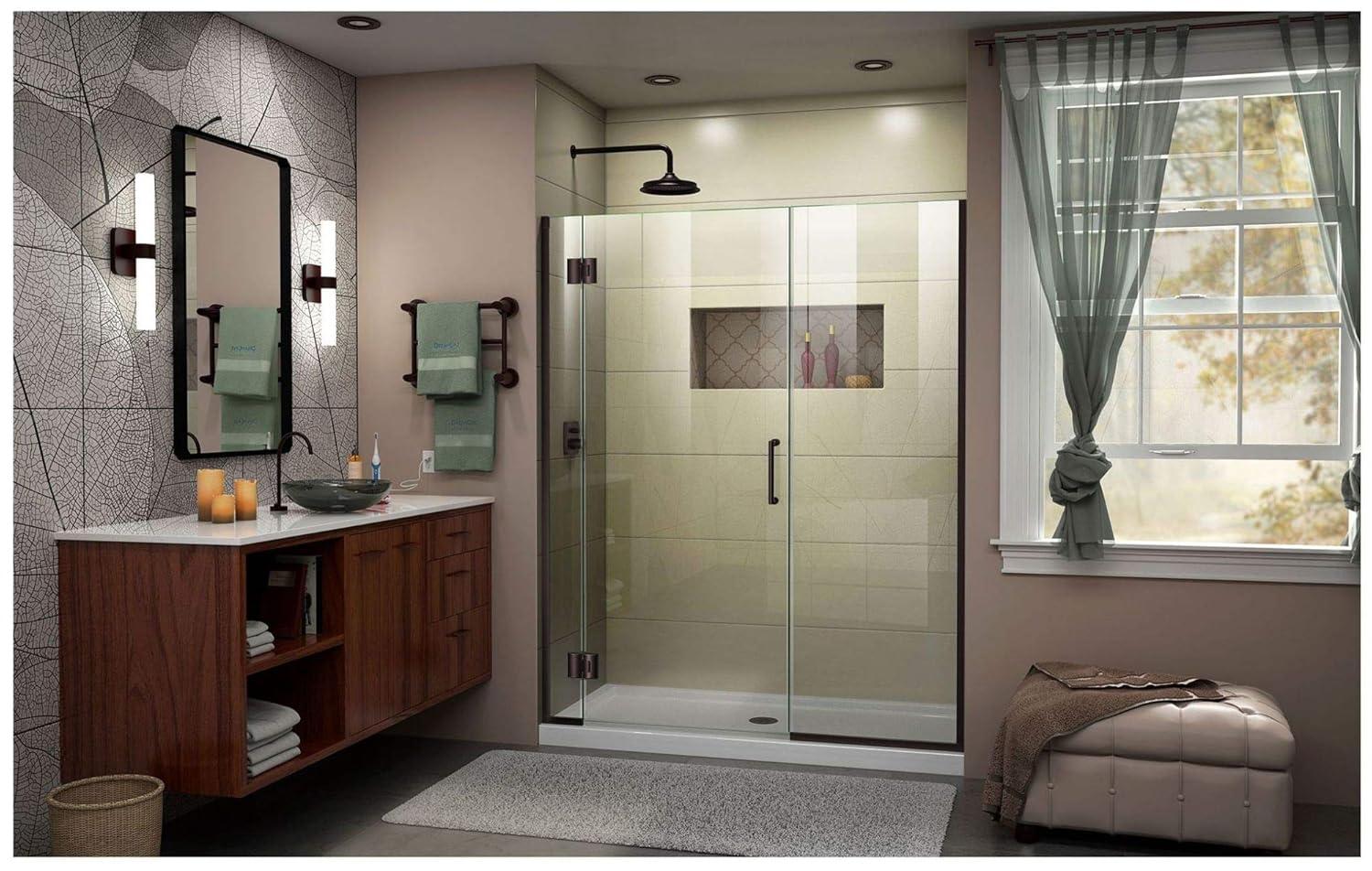 Unidoor-X 72" Frameless Hinged Shower Door with Clear Glass and Black Hardware