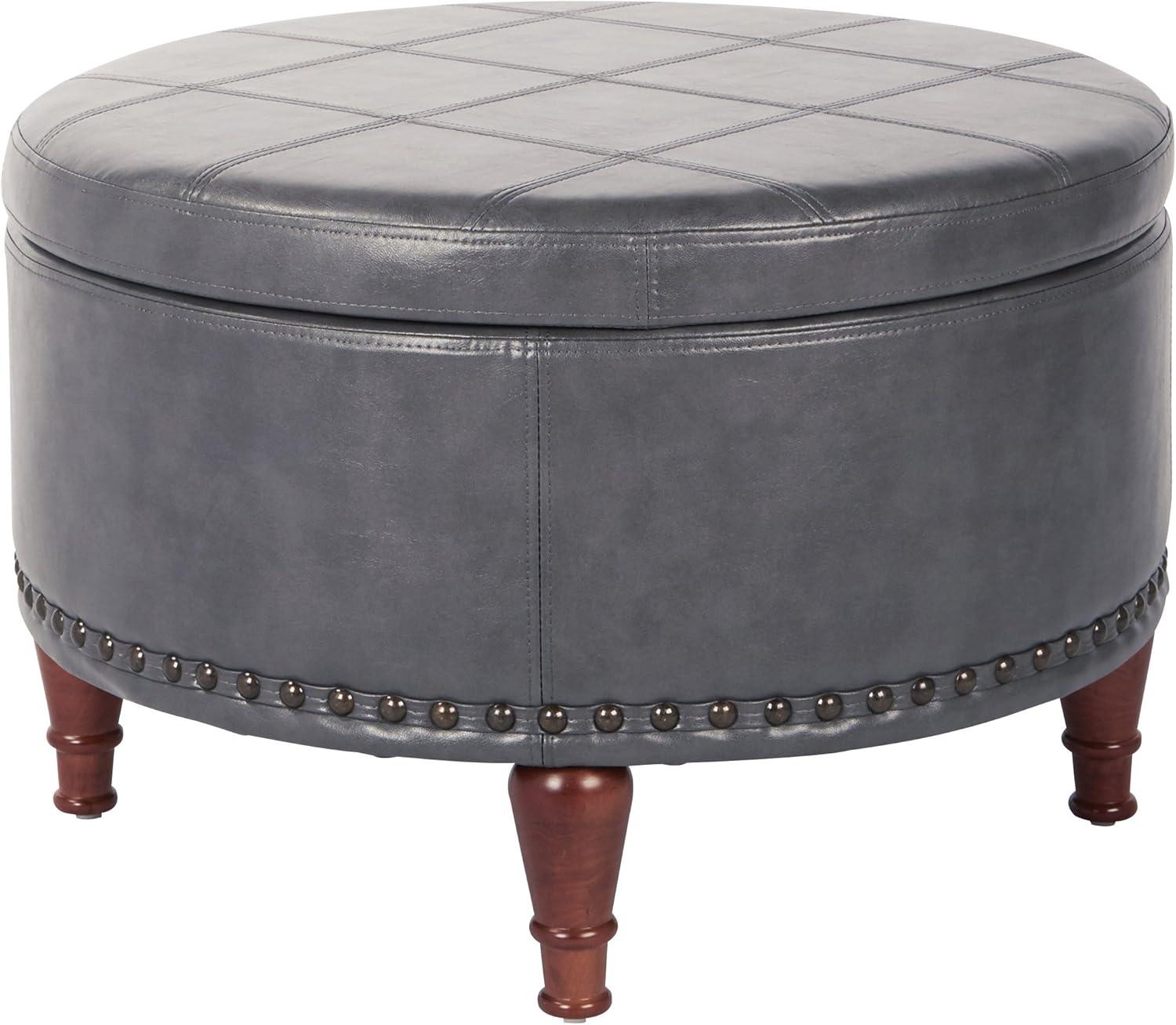 Alloway Storage Ottoman Pewter - OSP Home Furnishings: Faux Leather, Nailhead Trim, Wood Legs, Flip Tray Top