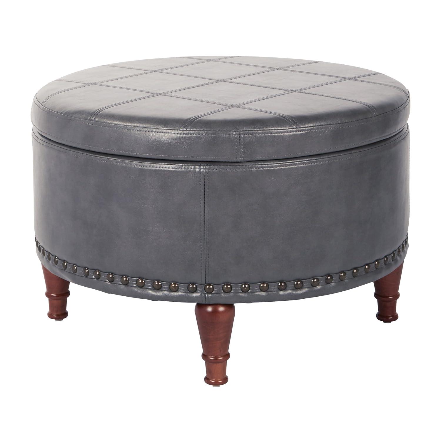 Alloway Storage Ottoman Pewter - OSP Home Furnishings: Faux Leather, Nailhead Trim, Wood Legs, Flip Tray Top