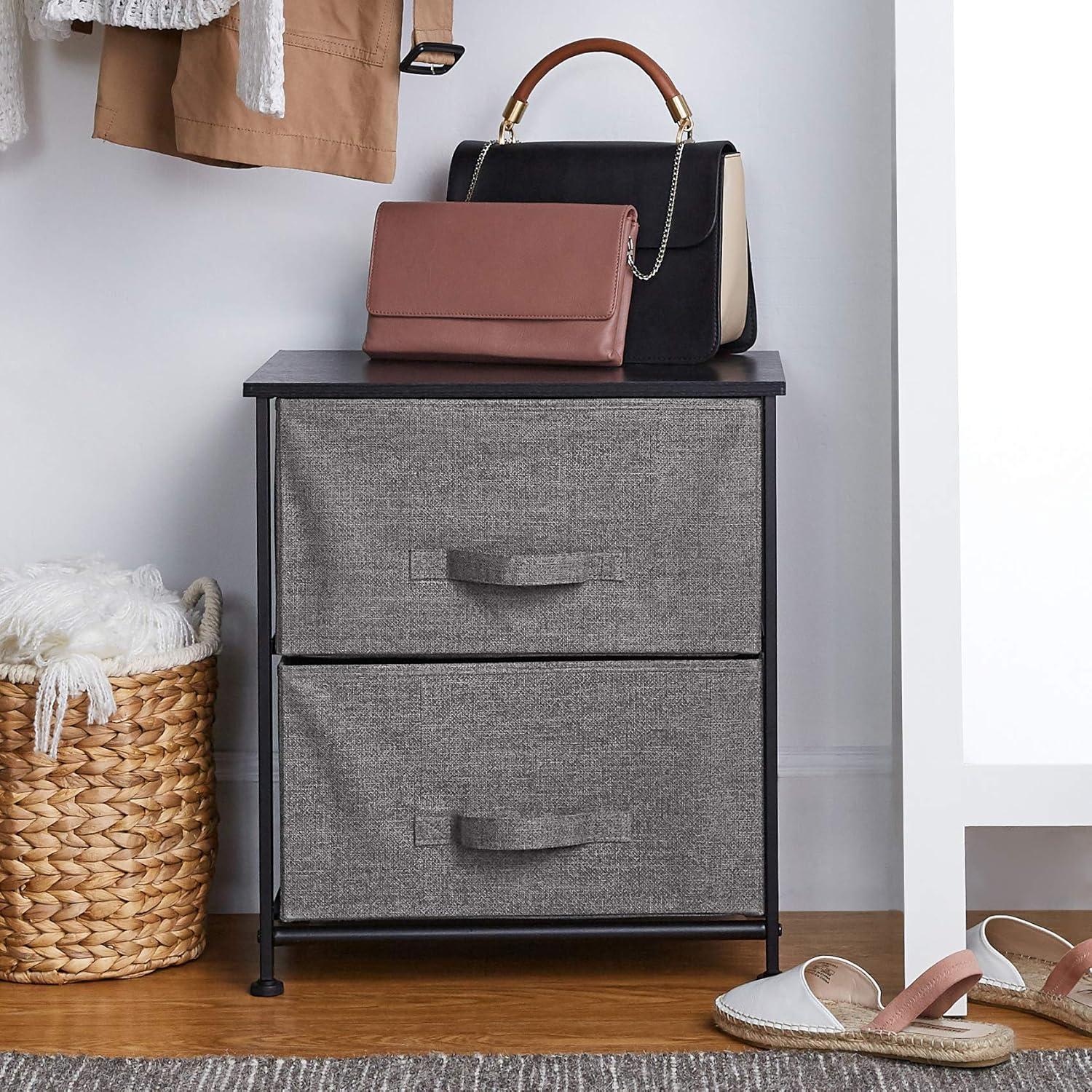 TCT Storage Dresser End/Side Table Night Stand Furniture Unit - Small Standing Organizer for Bedroom, Office, Living Room, and Closet - 2 Drawer Removable Fabric Bins - Dark Grey