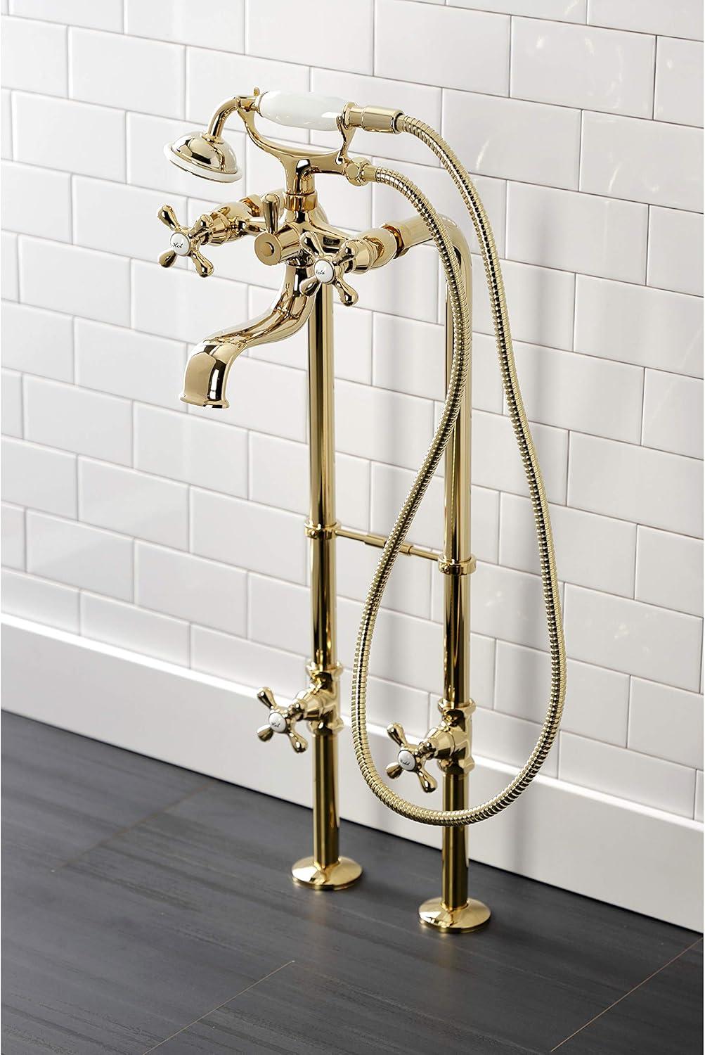 Kingston Brass Kingston Three-Handle 2-Hole Freestanding Clawfoot Tub Faucet Package with Supply Line and Stop Valve