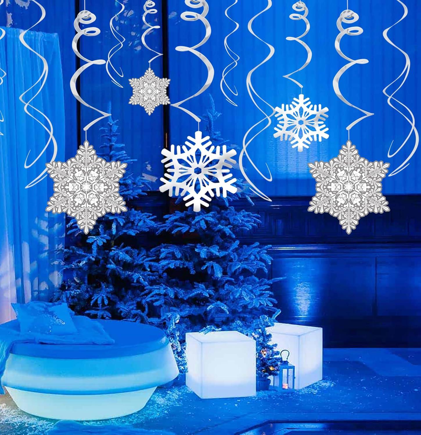 Moon Boat 42Ct Christmas Snowflake Hanging Swirl Decorations from Ceiling - Winter Party Wonderland Xmas Holiday Ornaments