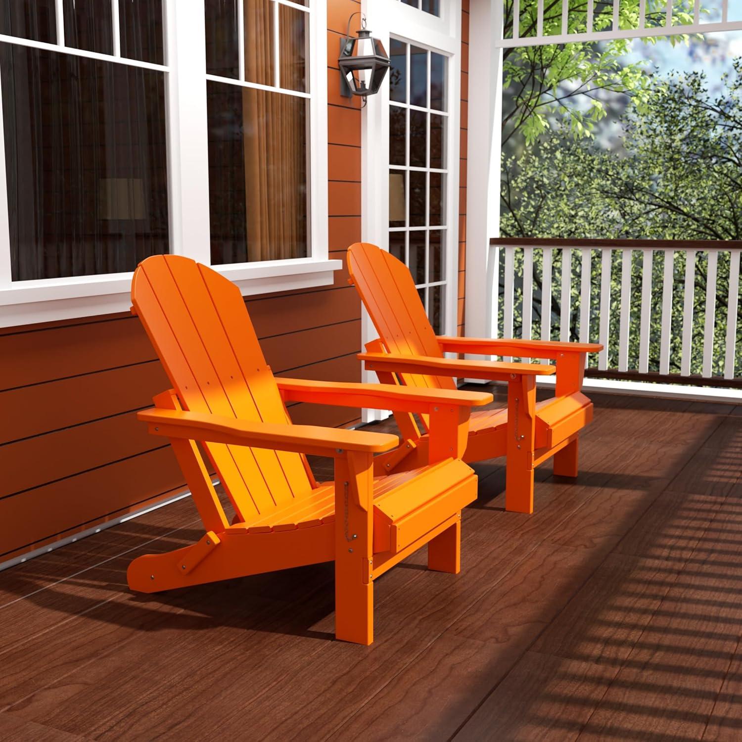 JUSTLET Outdoor Patio Chair, HDPE Folding Adirondack Chair Set of 2, Orange
