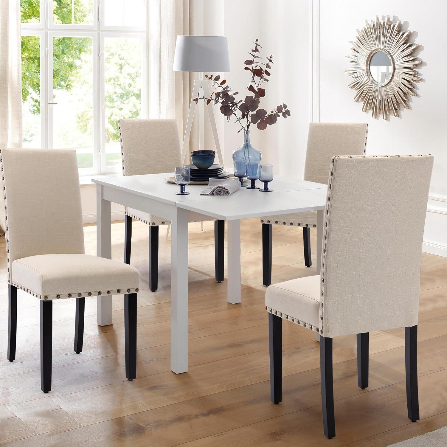 Light Sage Linen Upholstered Parsons Side Chair Set with Wood Legs