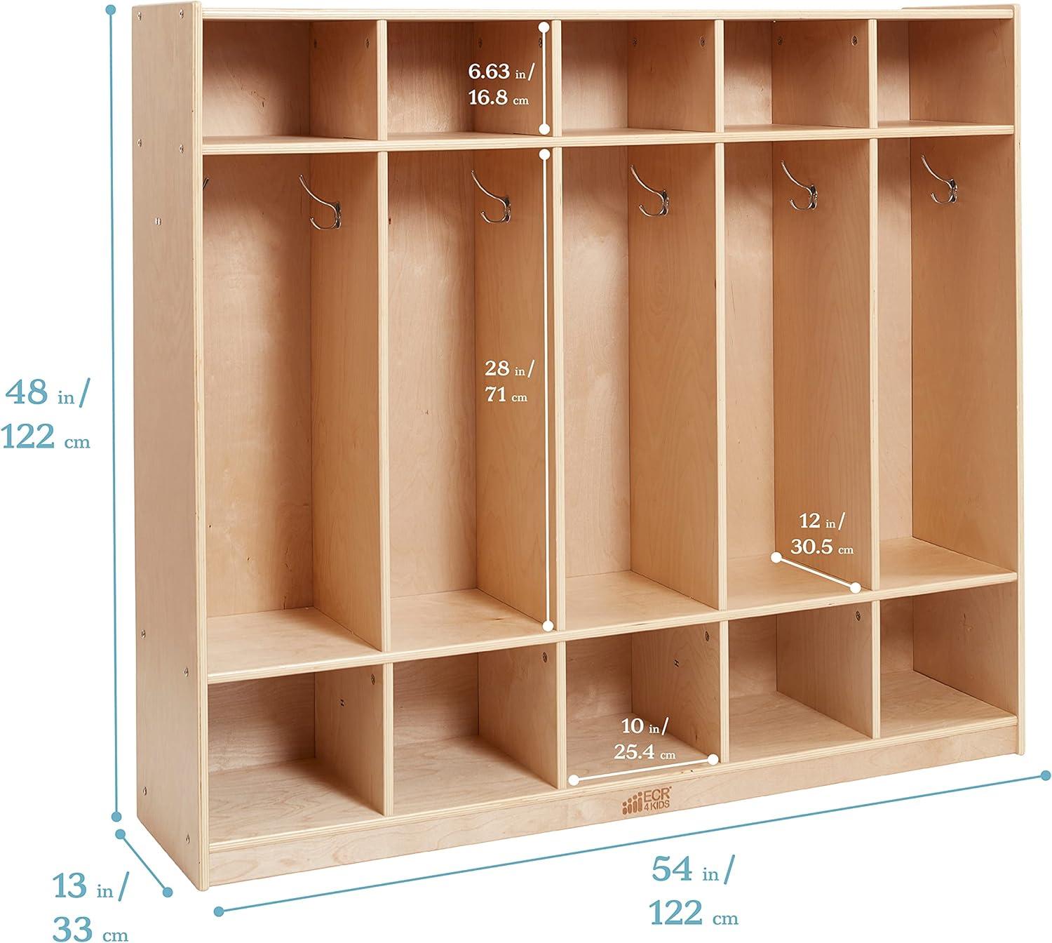 ECR4Kids Streamline 5-Section Coat Locker, Classroom Furniture, Natural