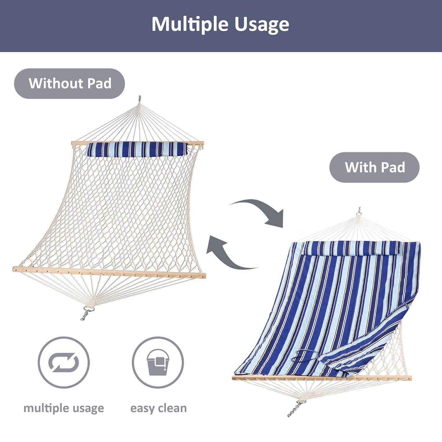Sunnydaze Quilted Double Fabric 2-Person Hammock with Curved Arc Wood Stand - 400 lb Weight Capacity/13' Stand - Catalina Beach