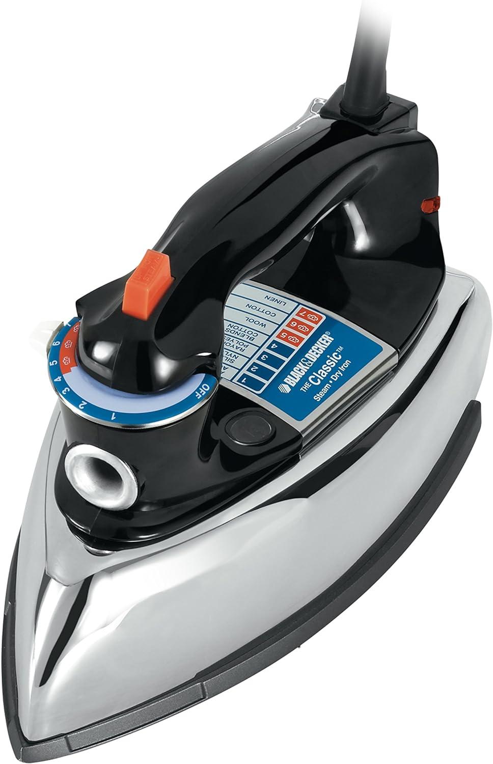 BLACK+DECKER Classic Iron with Aluminum Soleplate, Silver, F67E