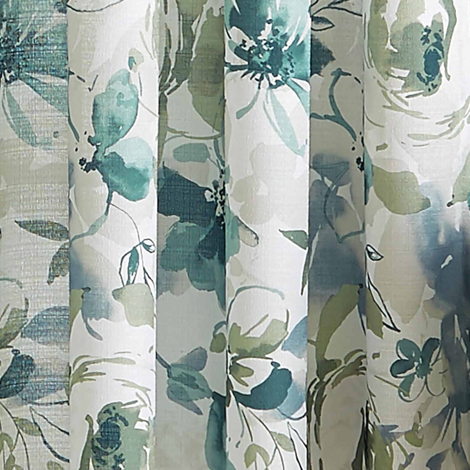 CHF Watecolor Floral Curtain, 100% Polyester, Light Filtering Single Panel Rod Pocket, Aqua, 50"x63"