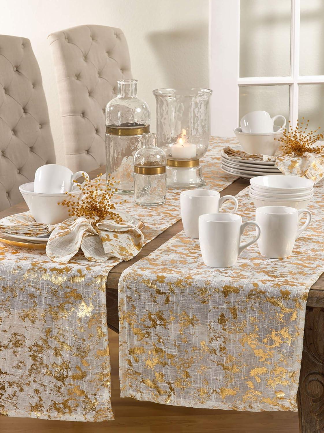 Gold Foil Print Polyester Table Runner, 16" x 72"