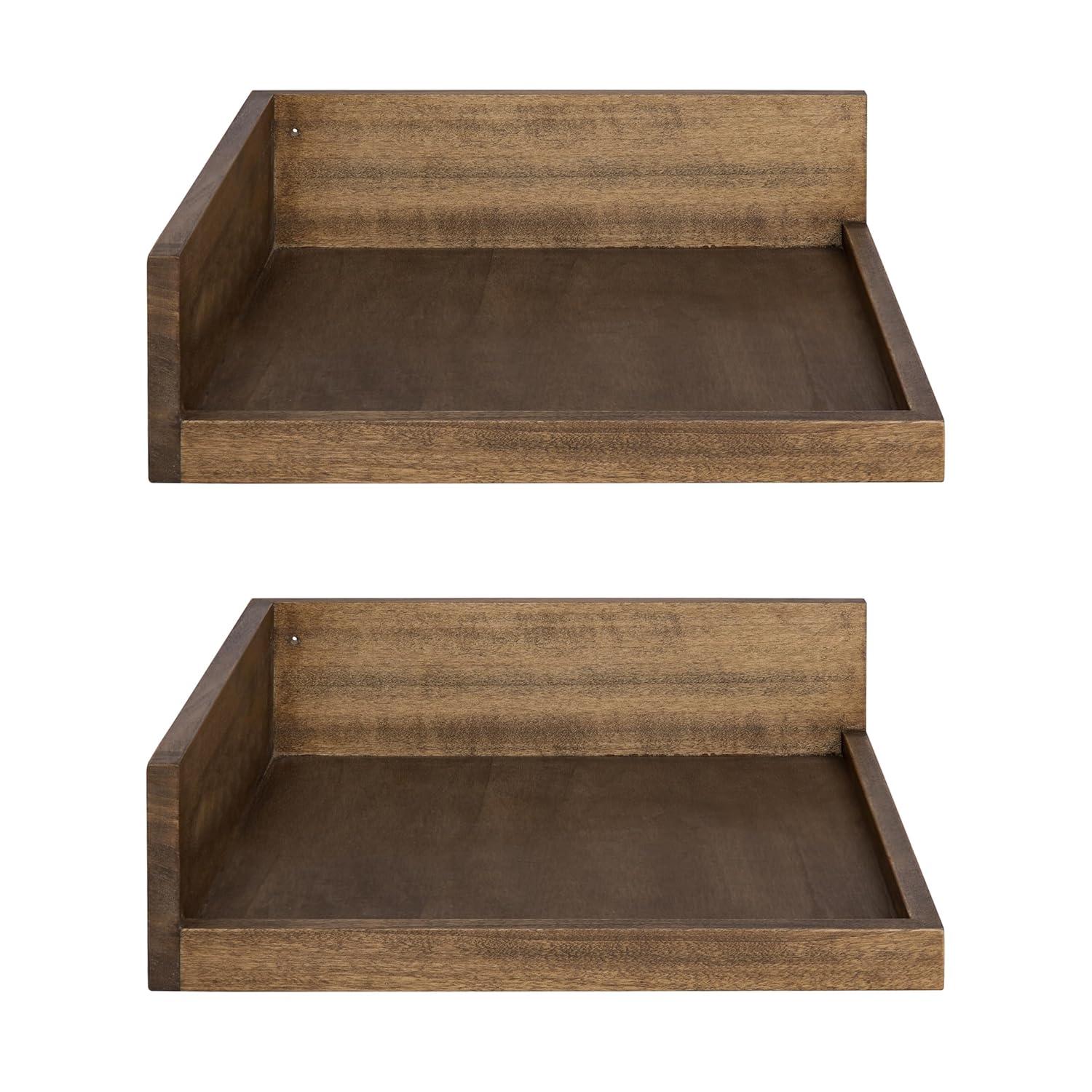 4.5" x 2.2" 2pk Levie Floating Corner Wooden Wall Shelf Set Brown - Kate & Laurel All Things Decor