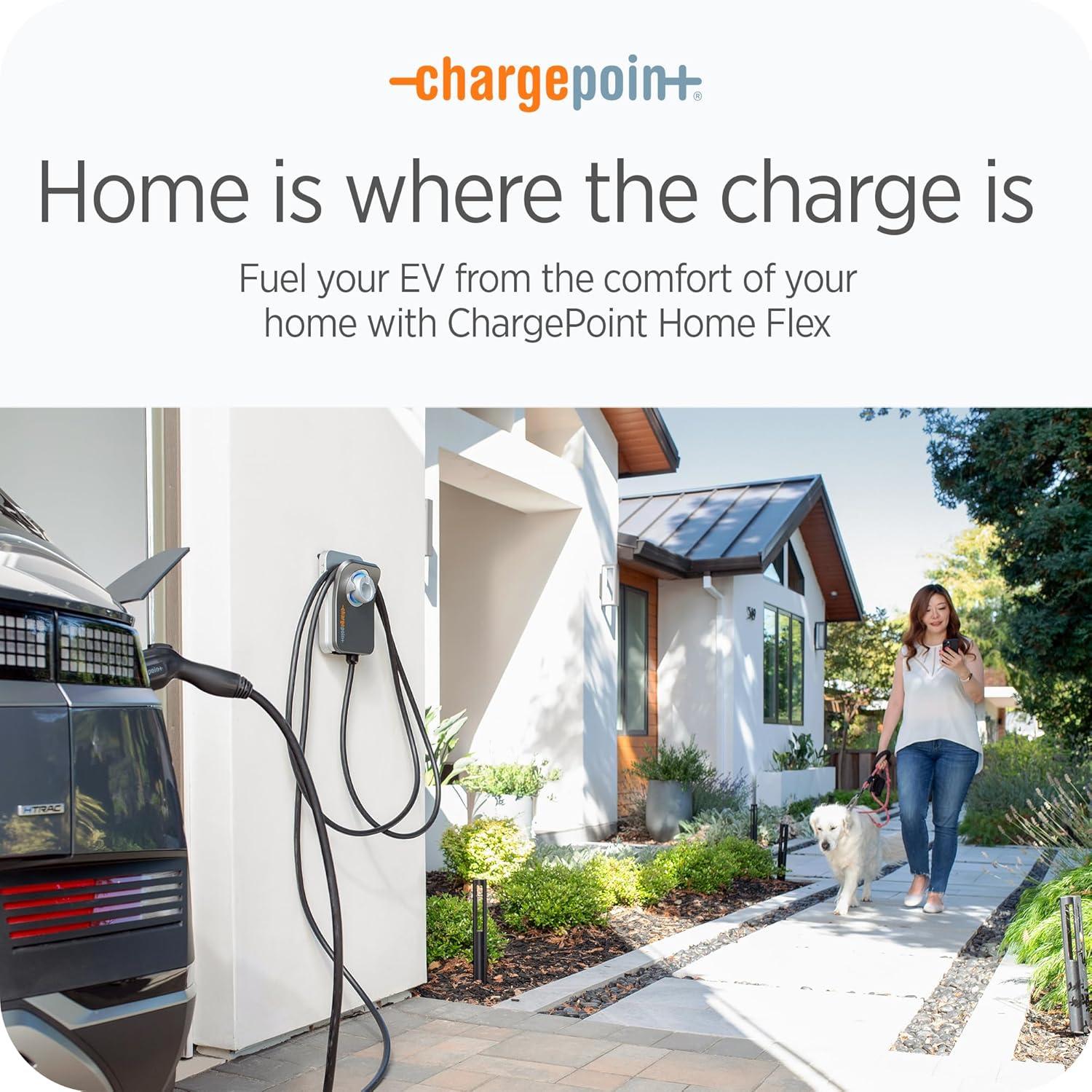 ChargePoint HomeFlex Level 2 EV Charger J1772, Hardwired for Electric Car - Fast Smart Battery Power Charging at Home for Electric Automobile Vehicles