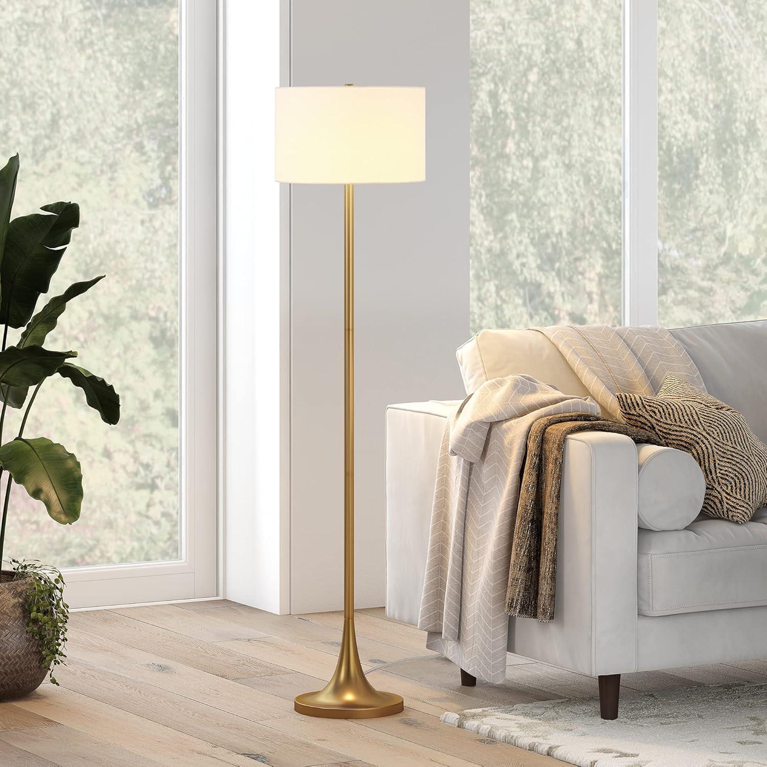 Evelyn&Zoe Transitional 62 in 1-Light Adjustable Height Floor Lamp, Gold