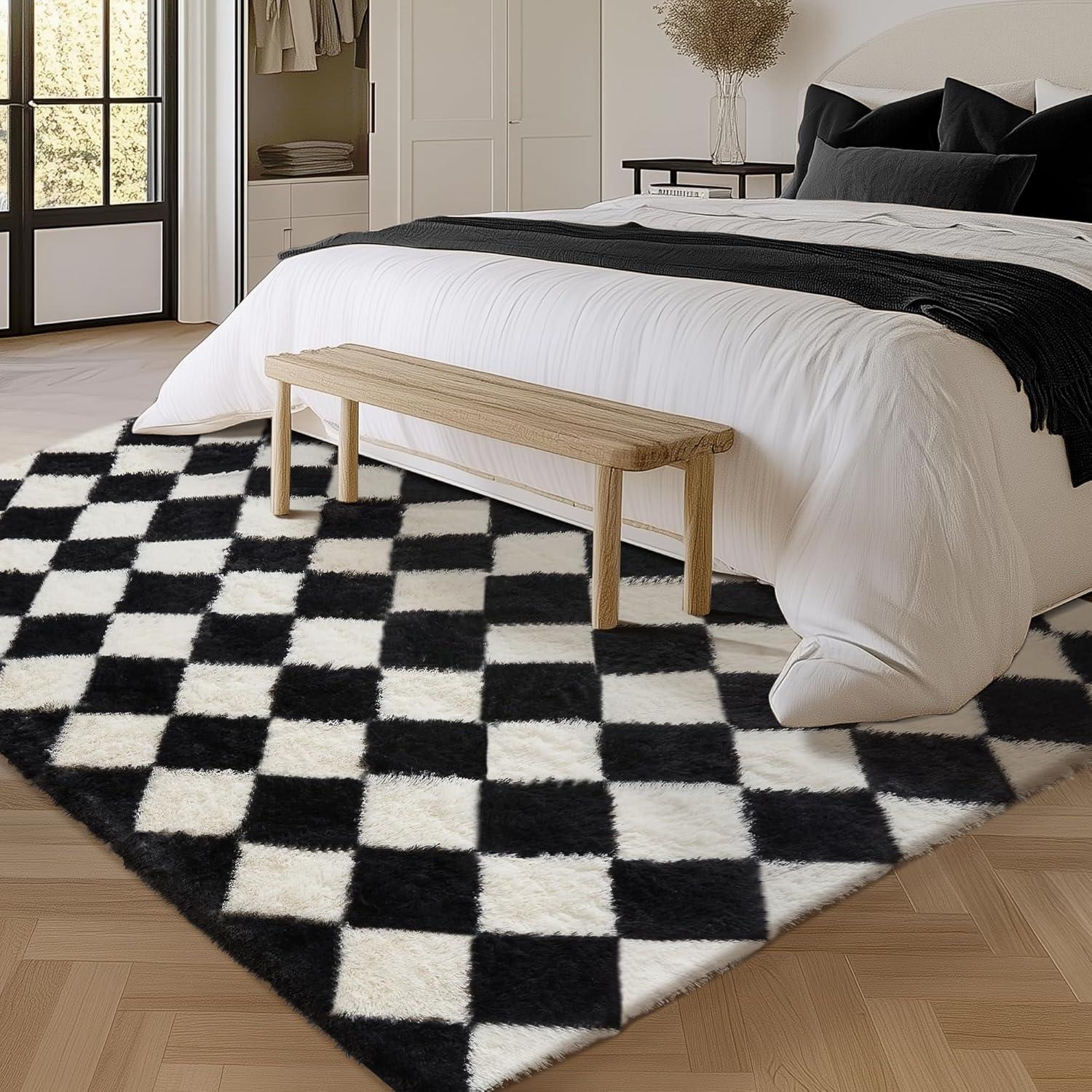 Luxe Weavers Checkered Black and White Geometric 8x10 Area Rug