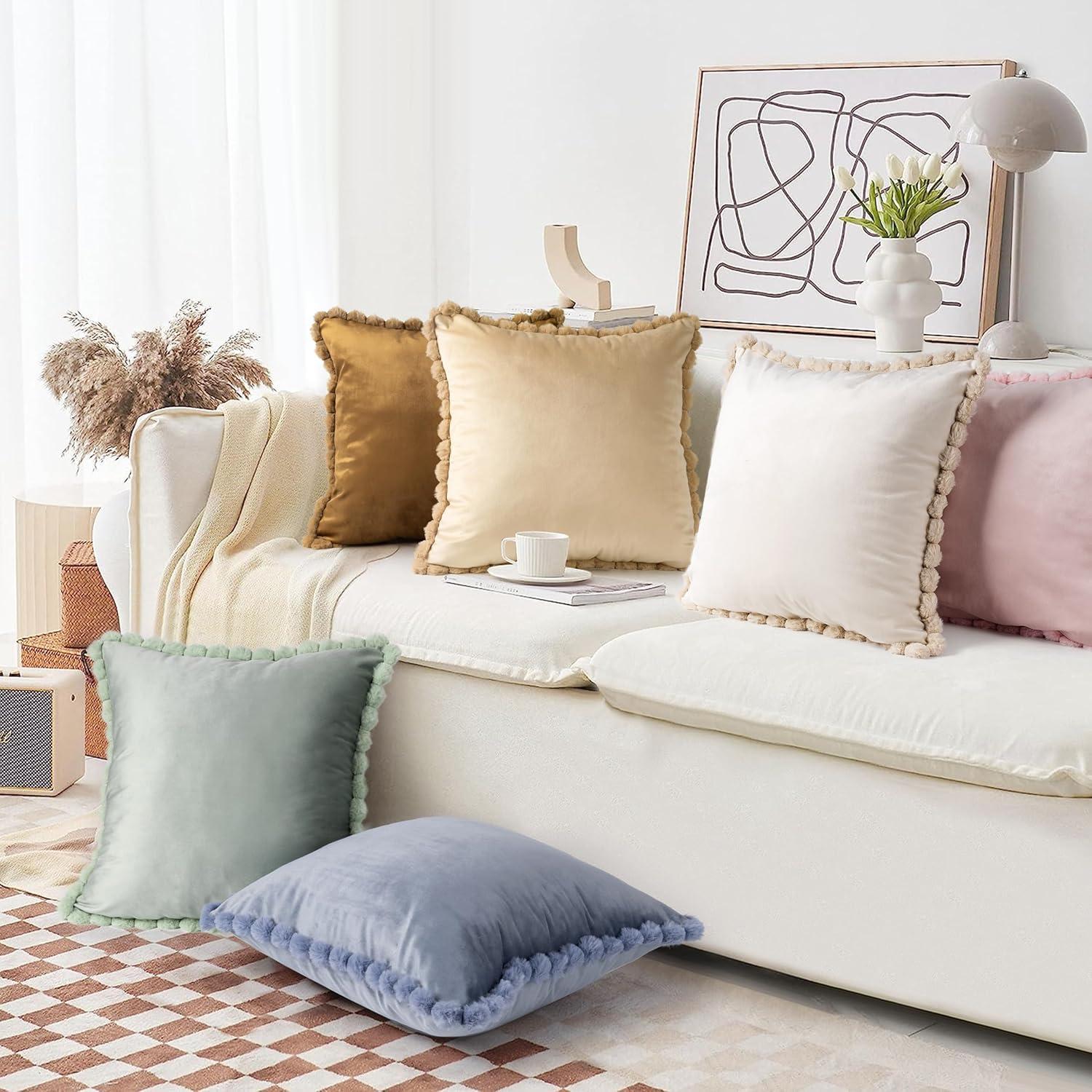 Deconovo Deconovo Pom-poms Velvet Reversible Pillow Cover (Set of 2)