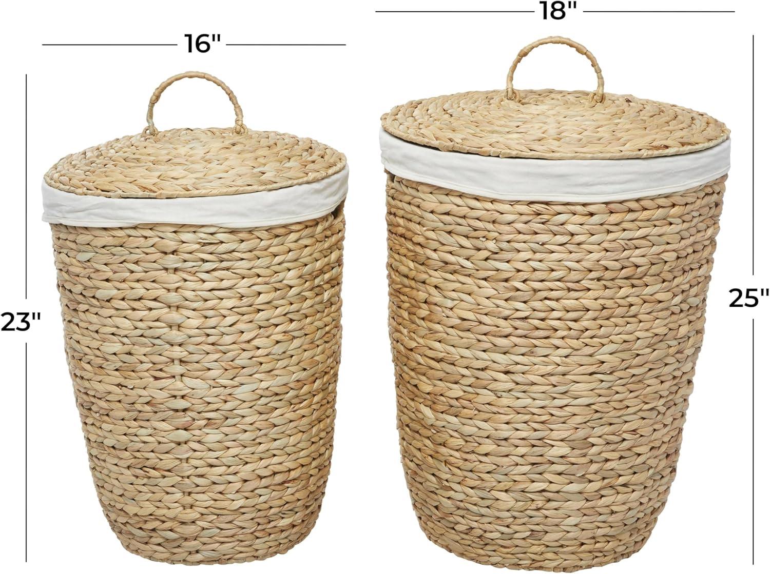 CosmoLiving by Cosmopolitan 23", 25"H Light Brown Seagrass Handmade Storage Basket with Liner and Matching Tops, 2-Pieces