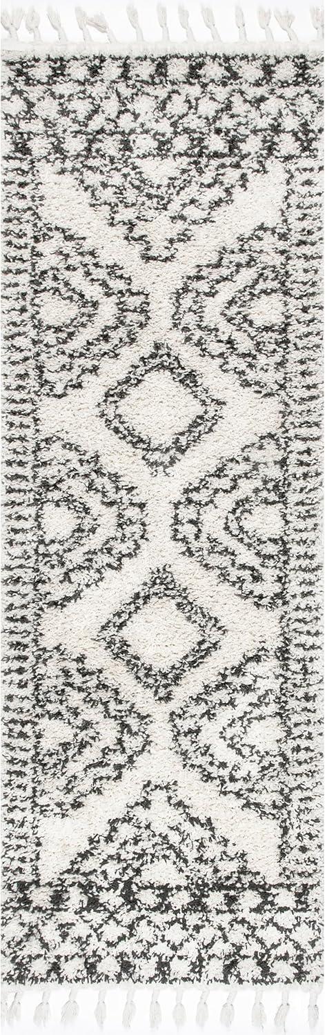 Nuloom Vasiliki Geometric 2x8 Runner Shag Indoor Area Rug for Living Room Bedroom Dining Room Nursery Entryway Hallway, Off White/Charcoal