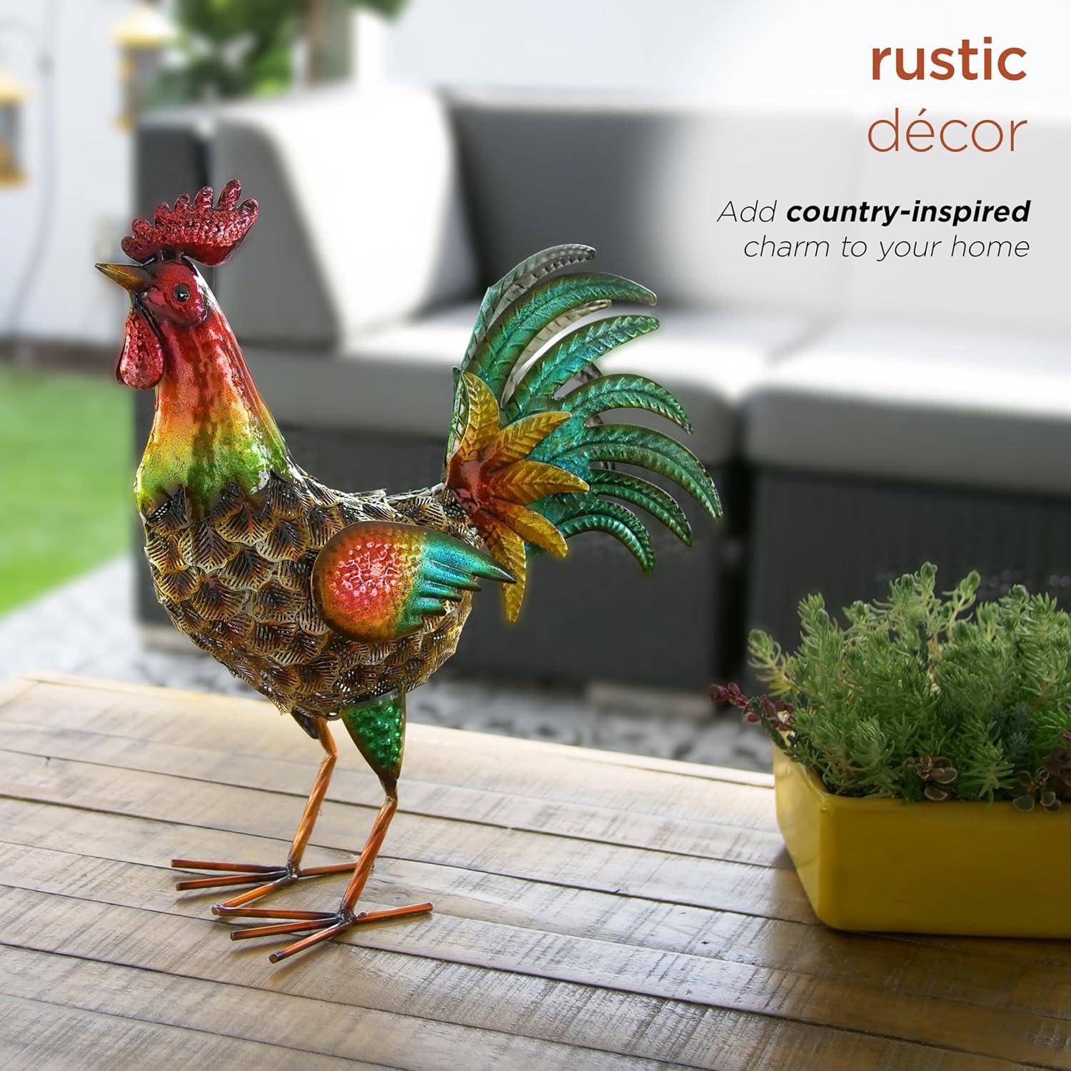 16" x 14" Outdoor Iron Rooster Yard Statue Brown - Alpine Corporation: Metallic Garden Decor