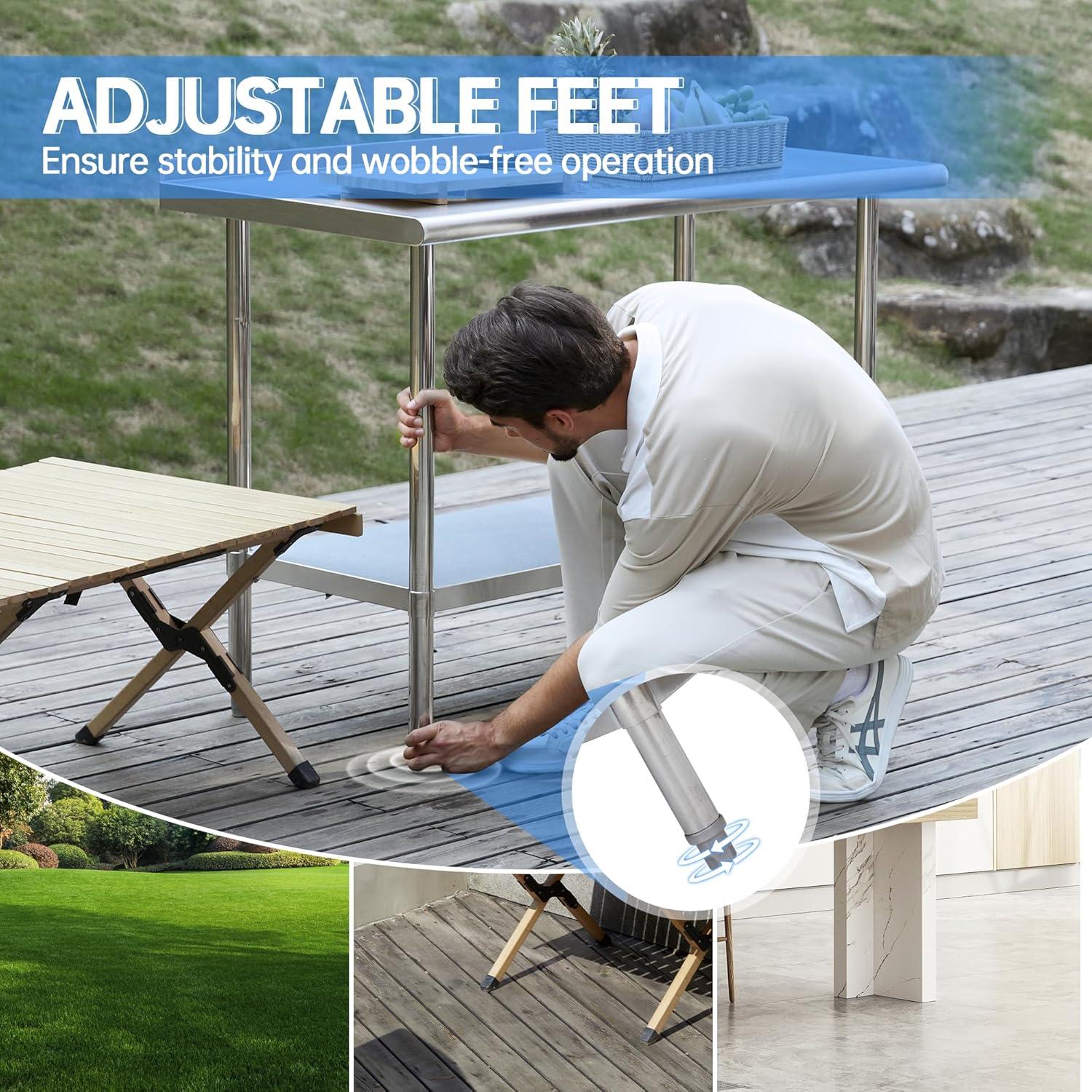 JINSEED Stainless Steel Work Table with Backsplash, 48 x 24 inch Commercial Food Prep Worktable, Heavy Duty Work Table for Kitchen, Restaurant, Hotelh