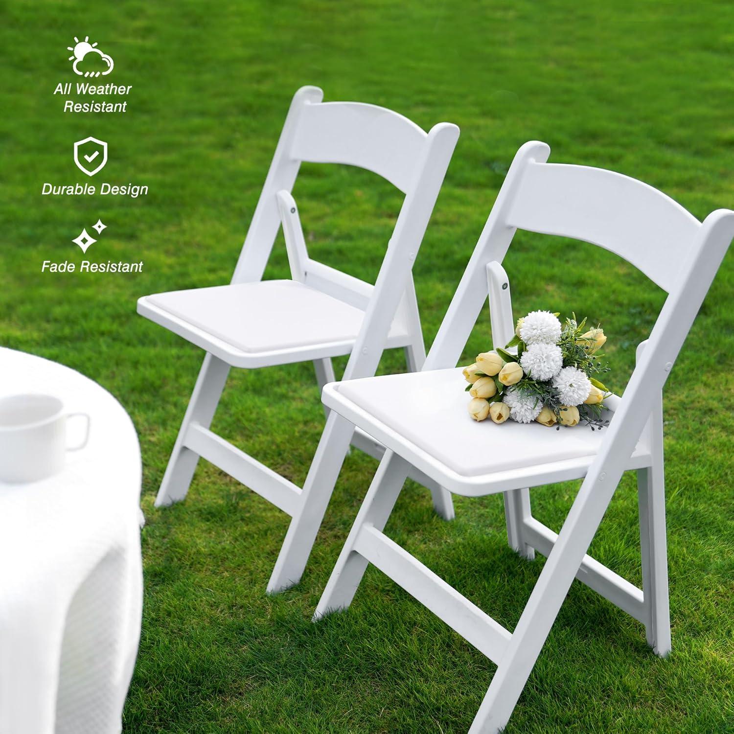 Kids White Resin Folding Chair with Vinyl Padded Seat